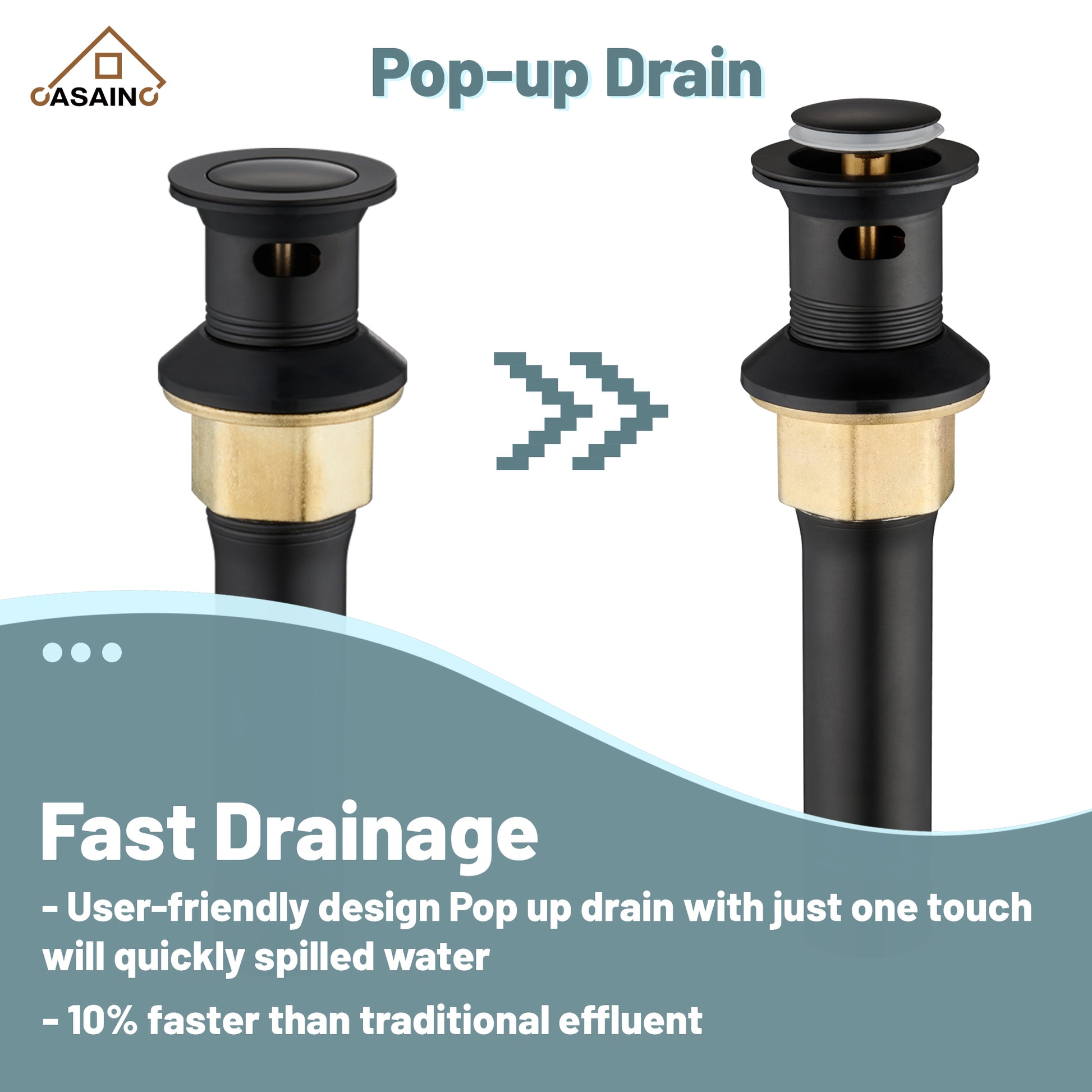 Casainc 8" Brass Bathroom Sink Faucet 2 Handle 3 Hole Gold Bathroom Faucet for Bathroom Sink with Pop-up Drain Assembly Widespread Vanity Faucets