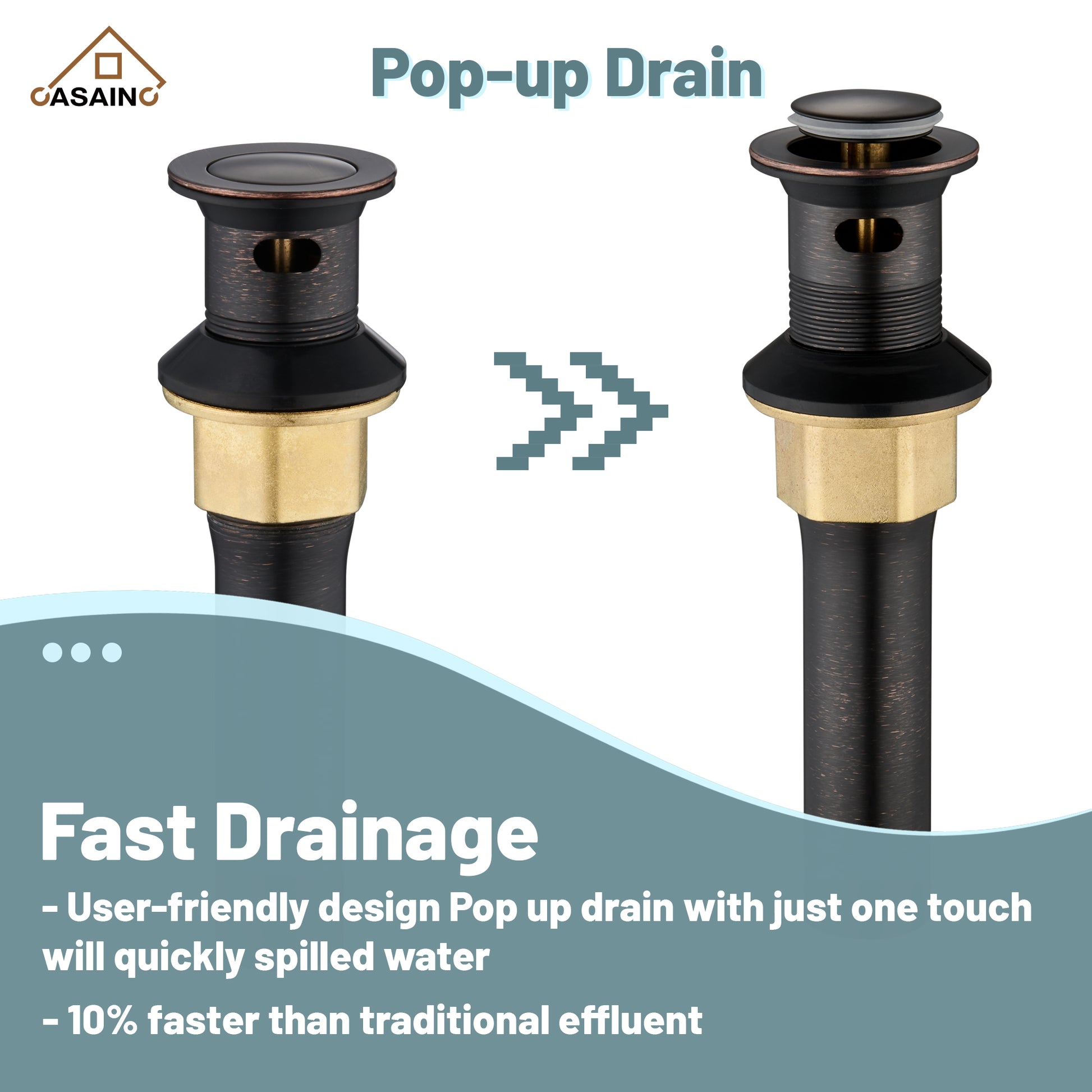 Casainc 8" Brass Bathroom Sink Faucet 2 Handle 3 Hole Gold Bathroom Faucet for Bathroom Sink with Pop-up Drain Assembly Widespread Vanity Faucets