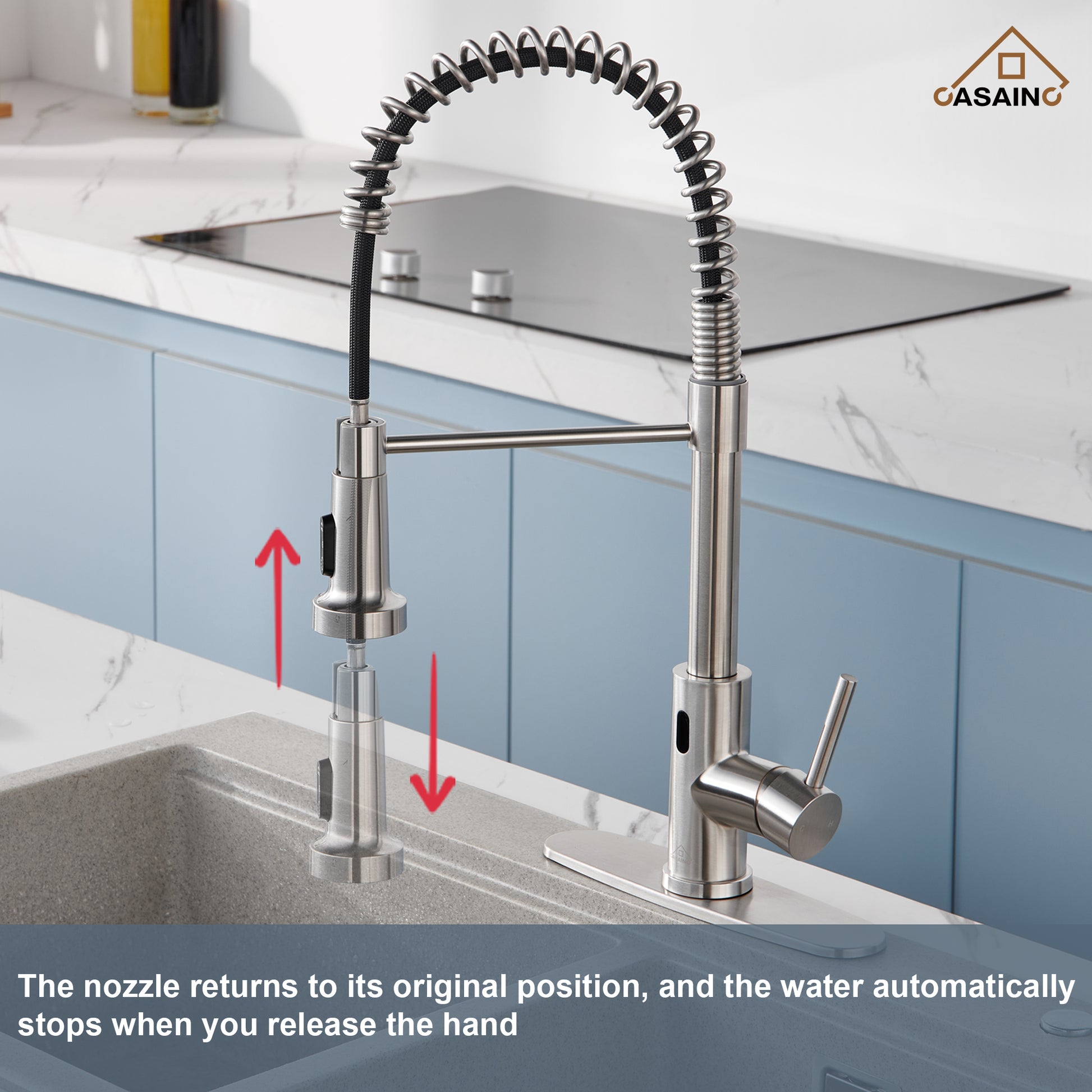 3-Mode Single Handle Pull-Down Sprayer Kitchen Faucet with Touchless Sensor and Includes Deckplate