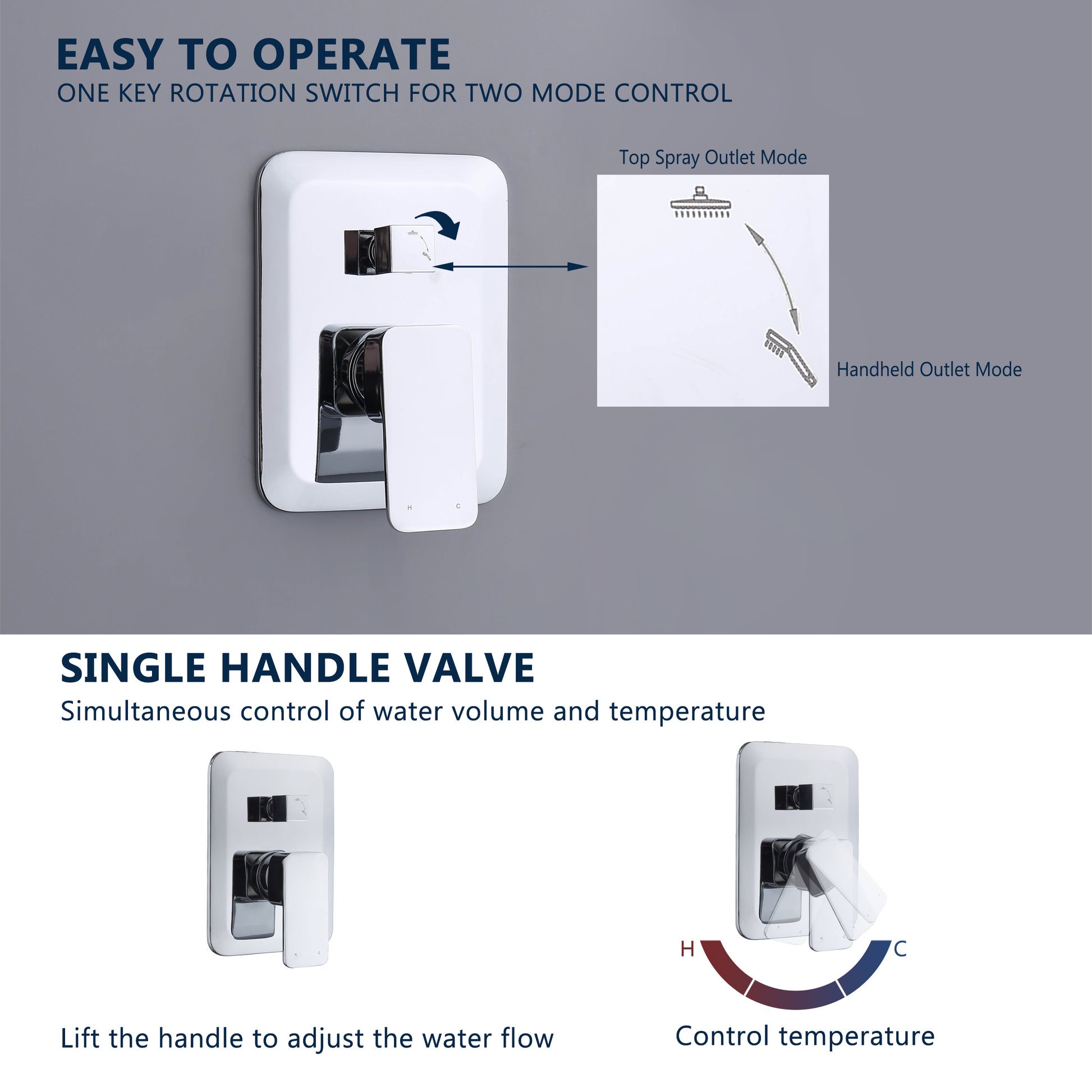 CASAINC 9.8" Square Wall-mounted Rain Shower Faucet with Pressure Balanced Valve