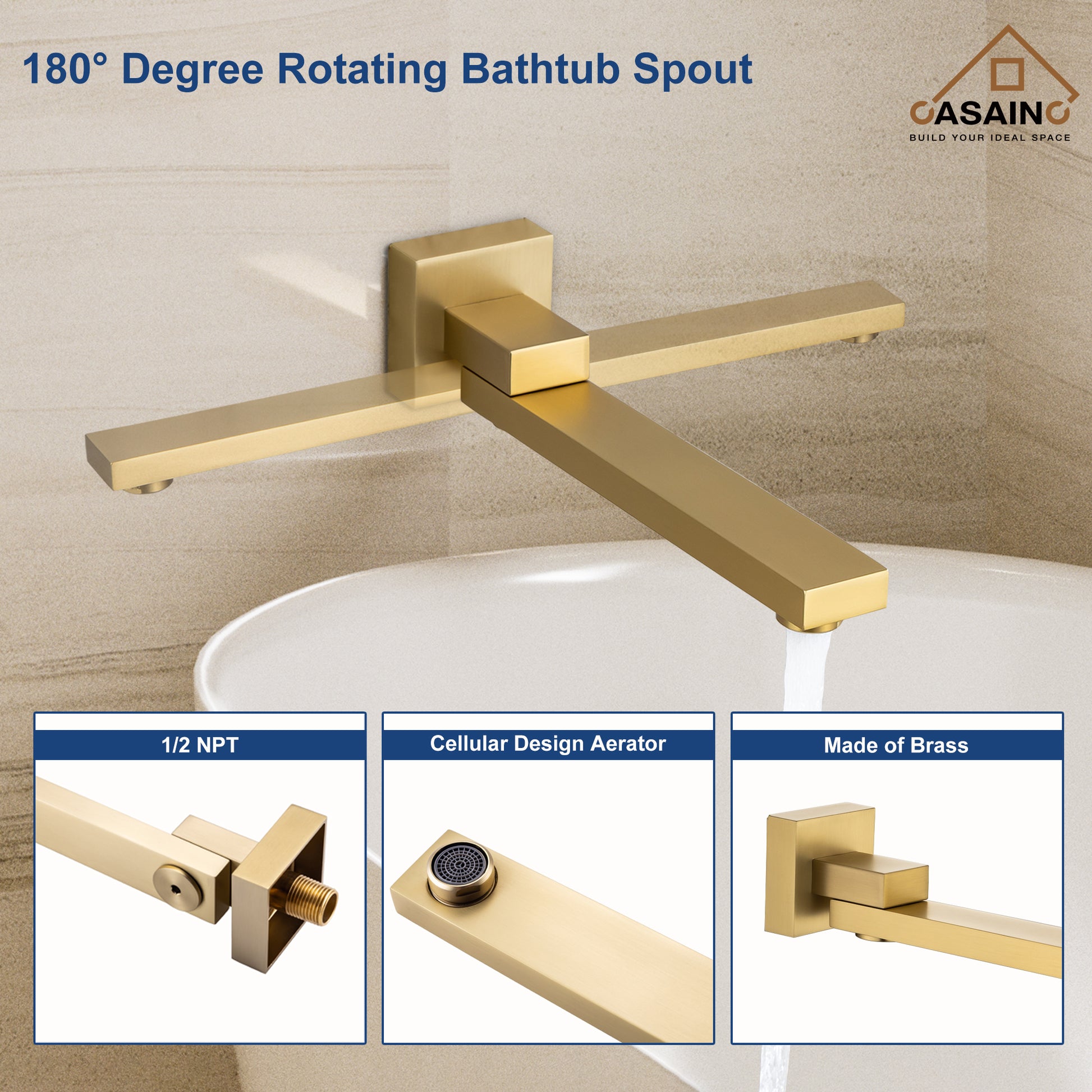 10" Brushed Gold Shower System Wall/Ceiling Mount Rain Shower System