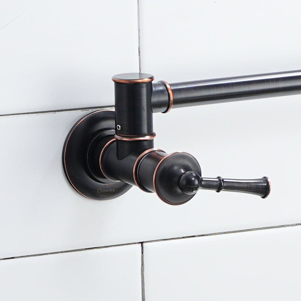 360° Dual-Handle Brass Pot Filler Faucet for Kitchen Wall-Mount Installation