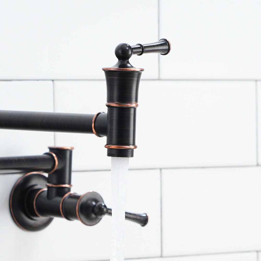360° Dual-Handle Brass Pot Filler Faucet for Kitchen Wall-Mount Installation