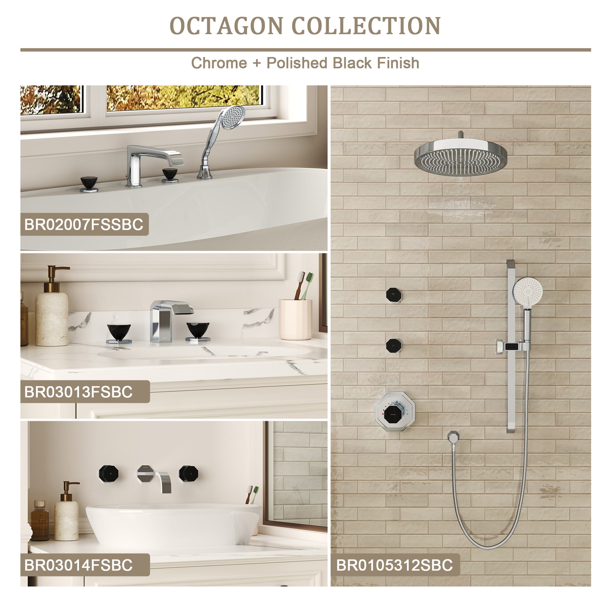 12" Rainfall Thermostatic Shower System with 3-Function Hand Shower - OCTAGON