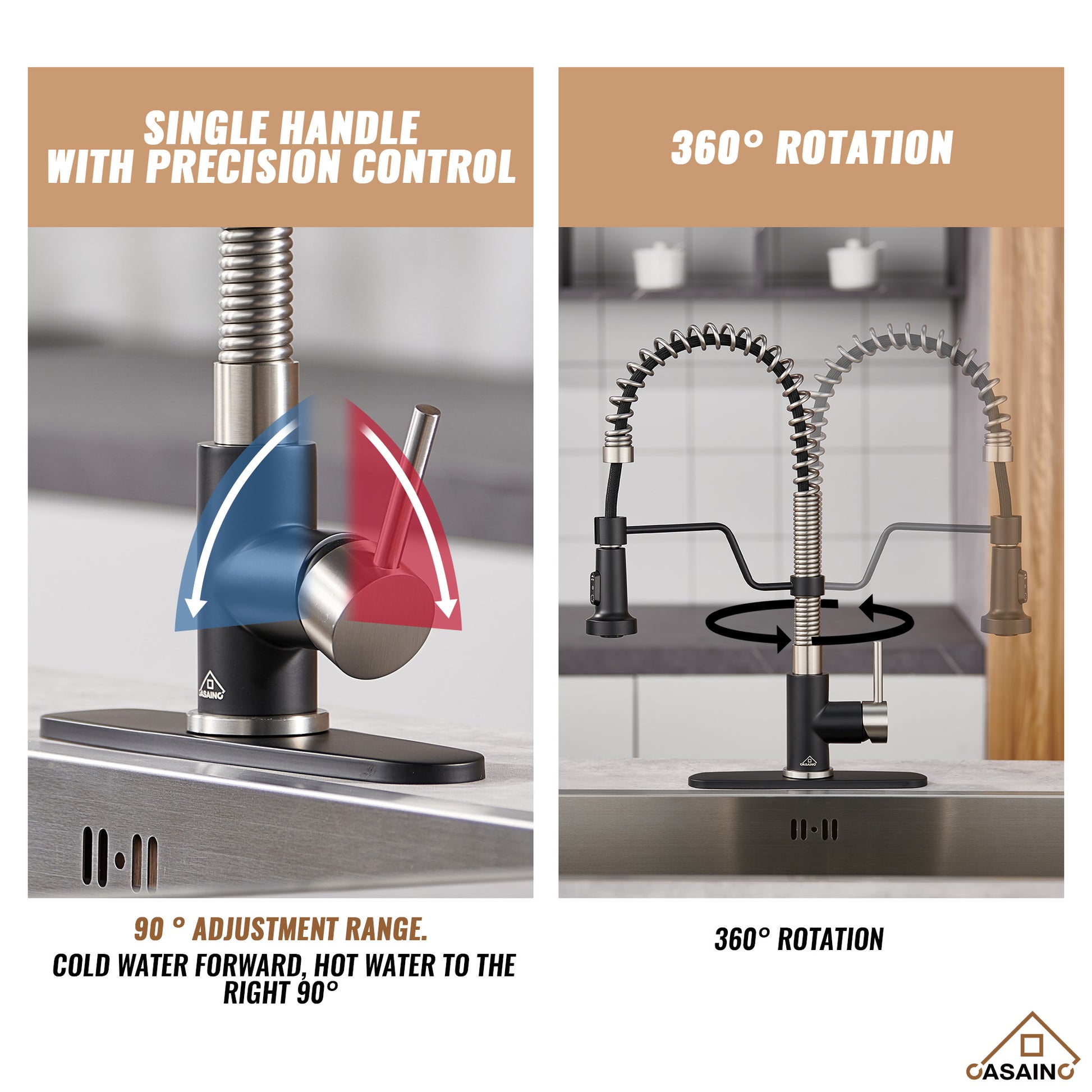 Modern Kitchen Faucet with Pull-Down Sprayer, 360° Swivel, Three Functions for Effortless Cooking and Cleaning