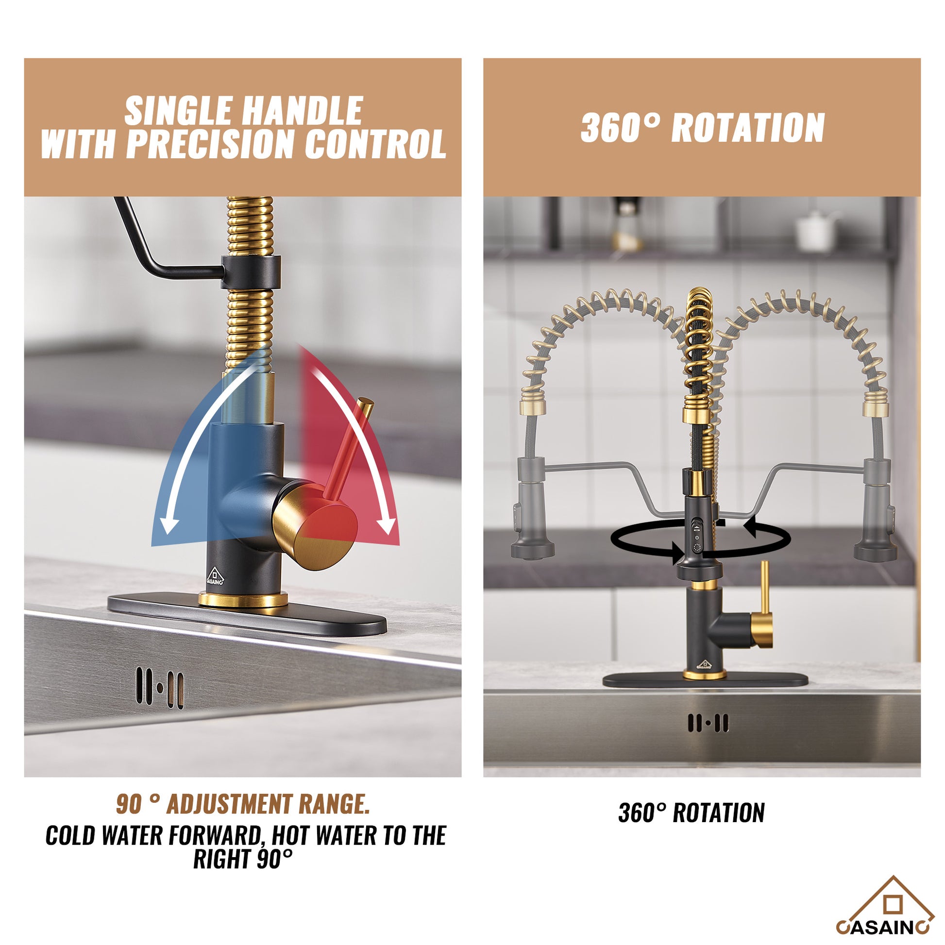 Modern Kitchen Faucet with Pull-Down Sprayer, 360° Swivel, Three Functions for Effortless Cooking and Cleaning