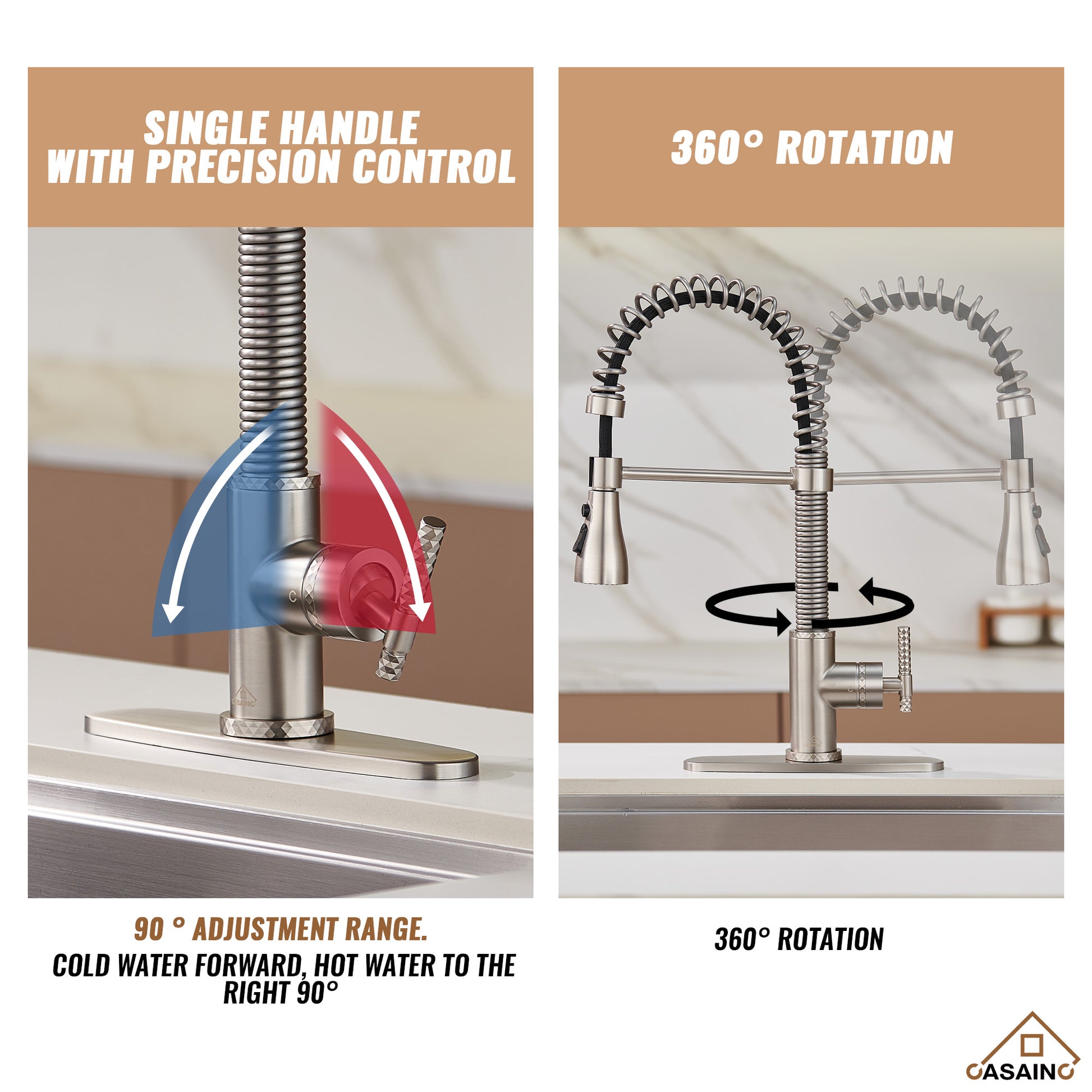  Pull-Down Sprayer Kitchen Faucet with 360° Swivel, Three Functions for Effortless Cooking and Cleaning