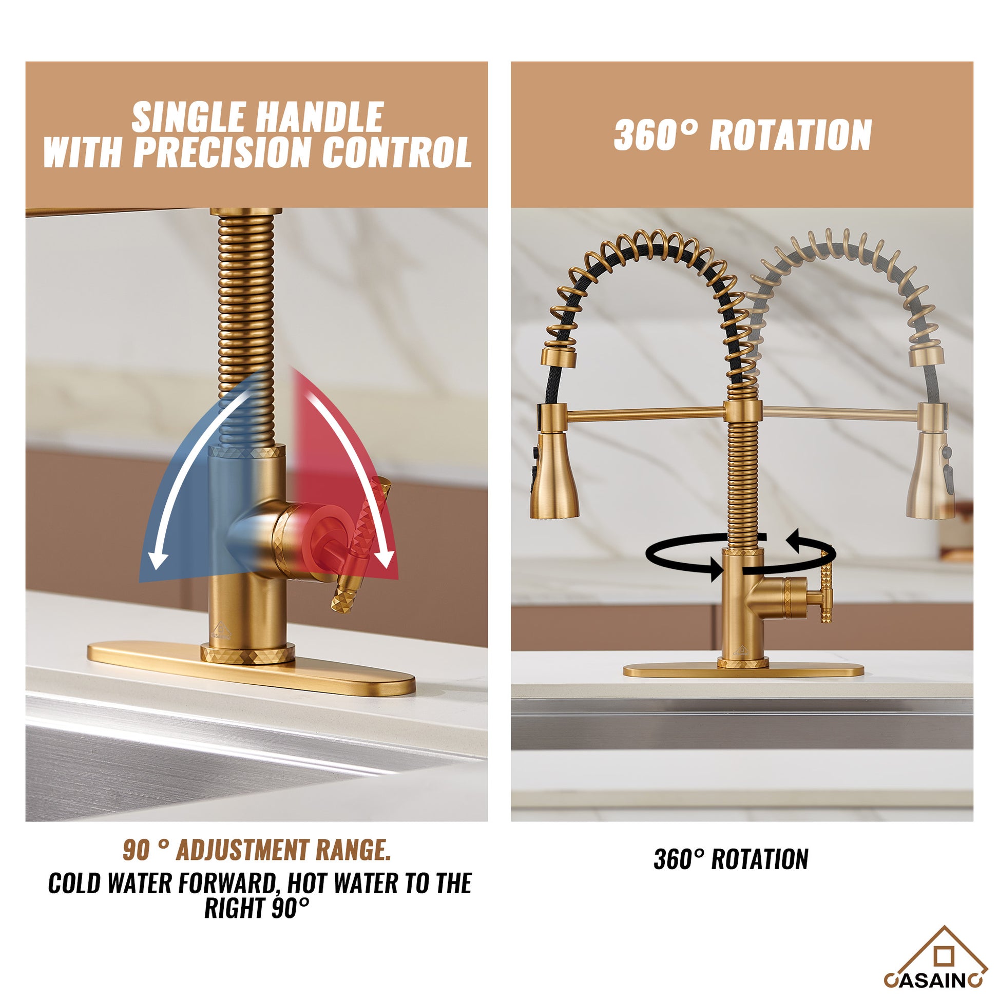  Pull-Down Sprayer Kitchen Faucet with 360° Swivel, Three Functions for Effortless Cooking and Cleaning
