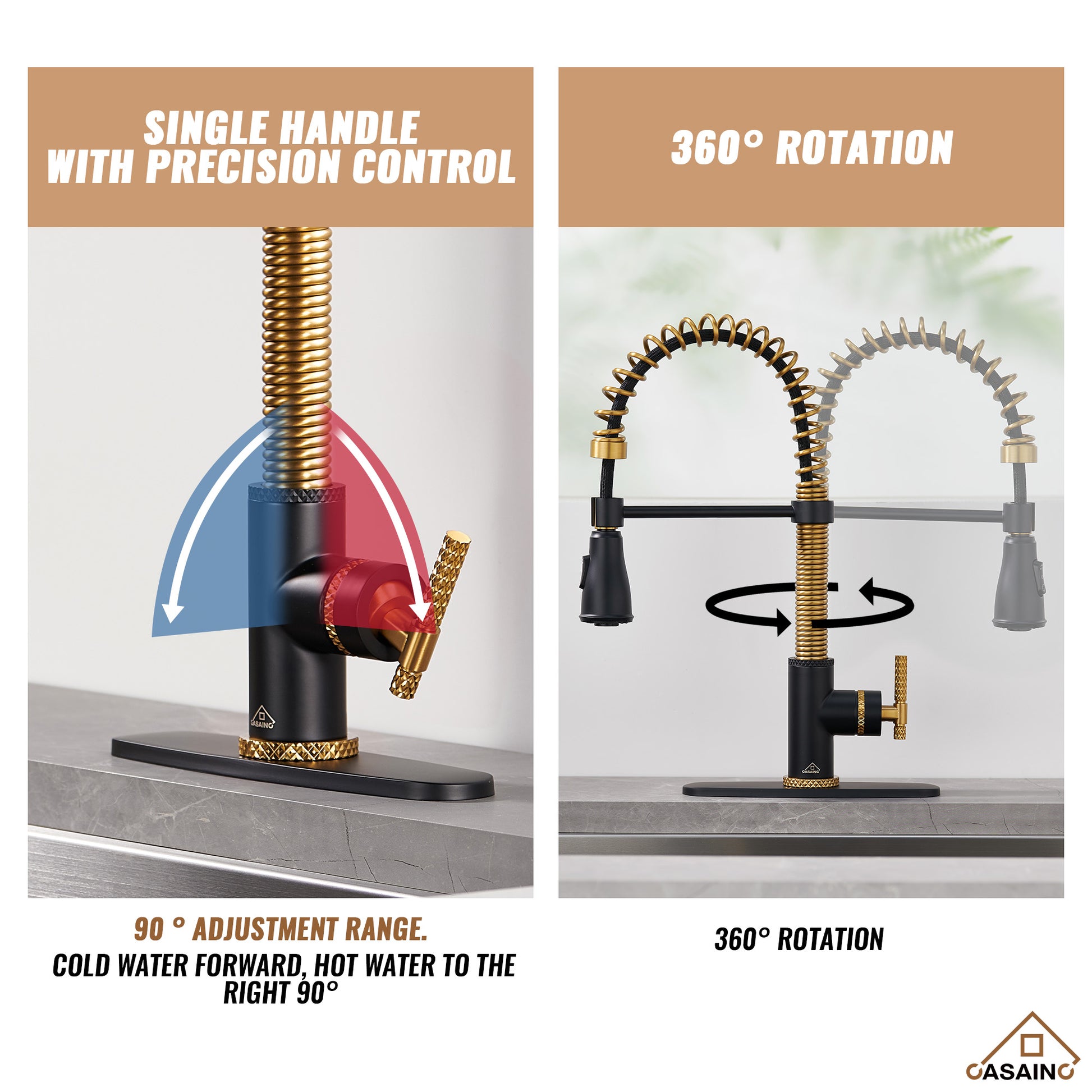 Pull-Down Sprayer Single Handle Kitchen Faucet 360° Swivel, Three Functions for Effortless Cooking and Cleaning