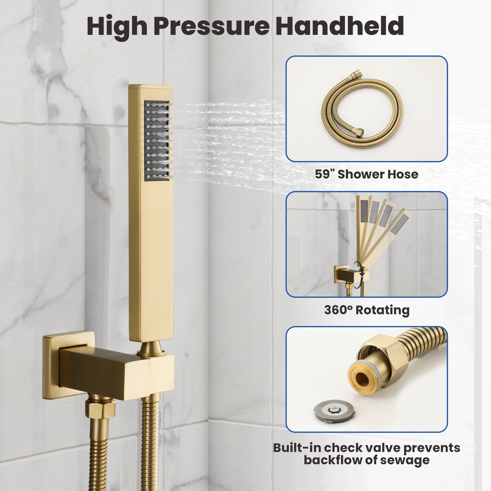 10" Square Brass Shower System with Handheld Shower and Pressure Balance Valve