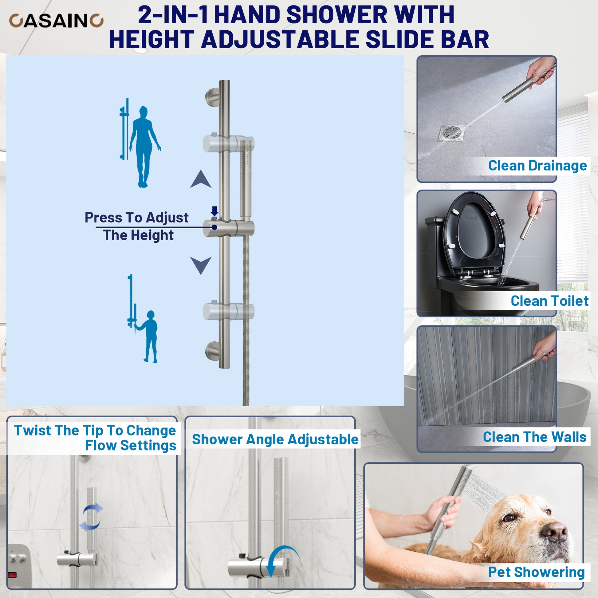12-inch Wall-Mounted Body Jet Shower System with Slide Bar & Digital Display
