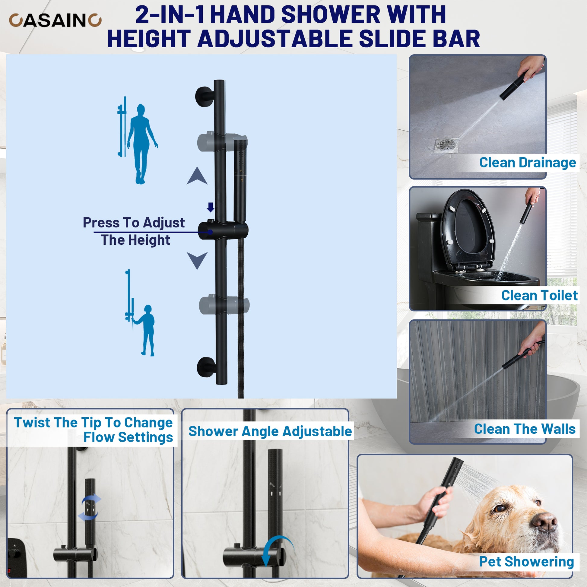 12-inch Wall-Mounted Body Jet Shower System with Slide Bar & Digital Display