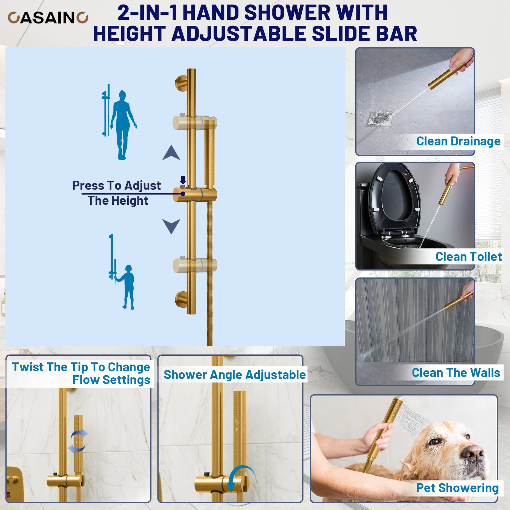 12-inch Wall-Mounted Body Jet Shower System with Slide Bar & Digital Display
