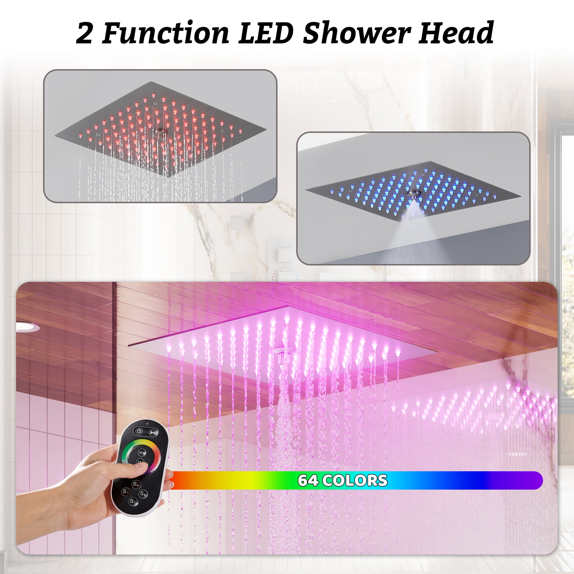 Thermostatic 4-Function LED Luxury Shower System with 12" Rainfall Showerhead
