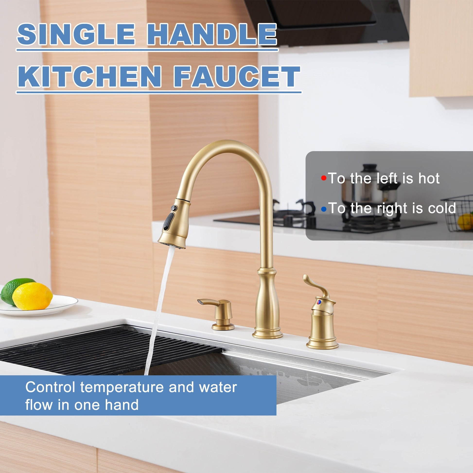 3-Spray Patterns 1.8 GPM Single Handle Pull Down Sprayer Kitchen Faucet with Soap Dispenser