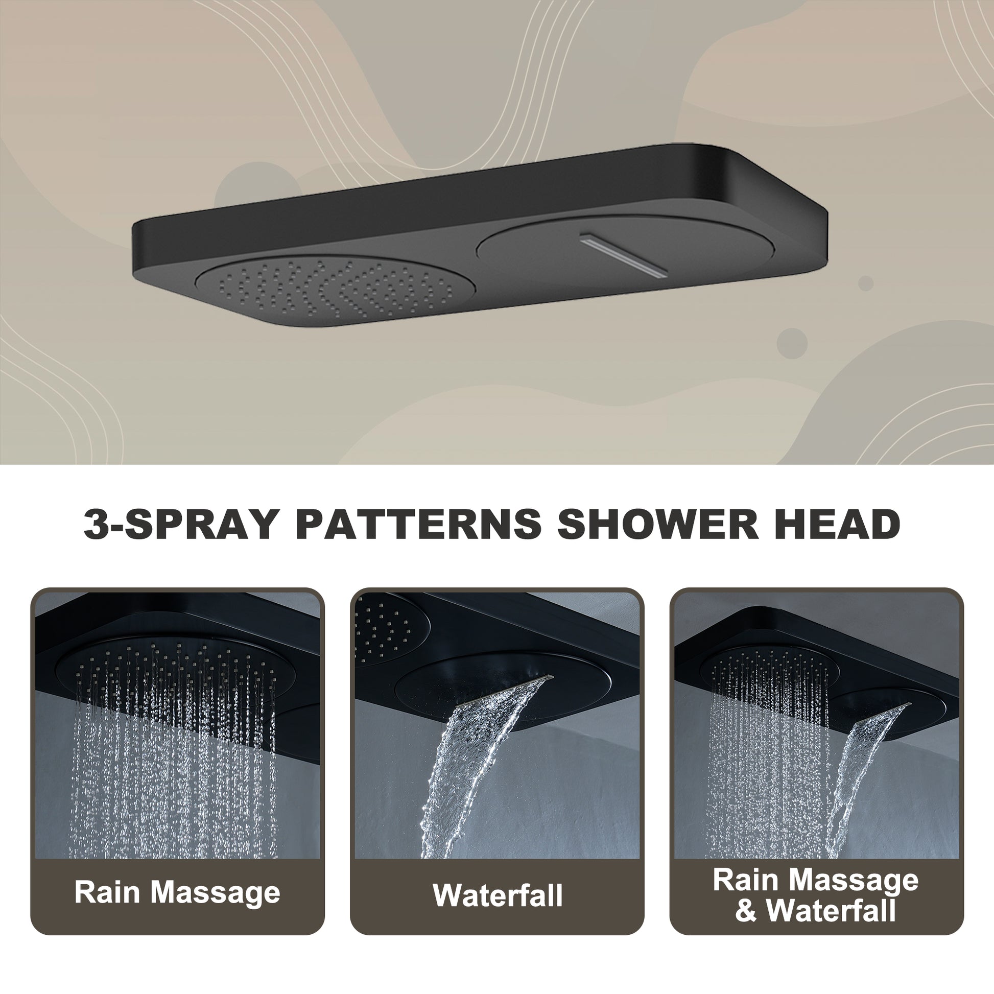 22.56" x 11.22" Flush-Mounted 4-Function Thermostatic Dual Shower Head System