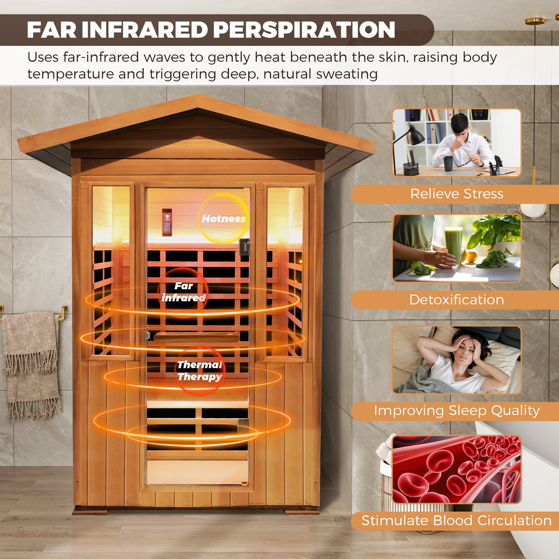 Peak Roof Outdoor Red Cedar Infrared Sauna with Bluetooth & Lighting