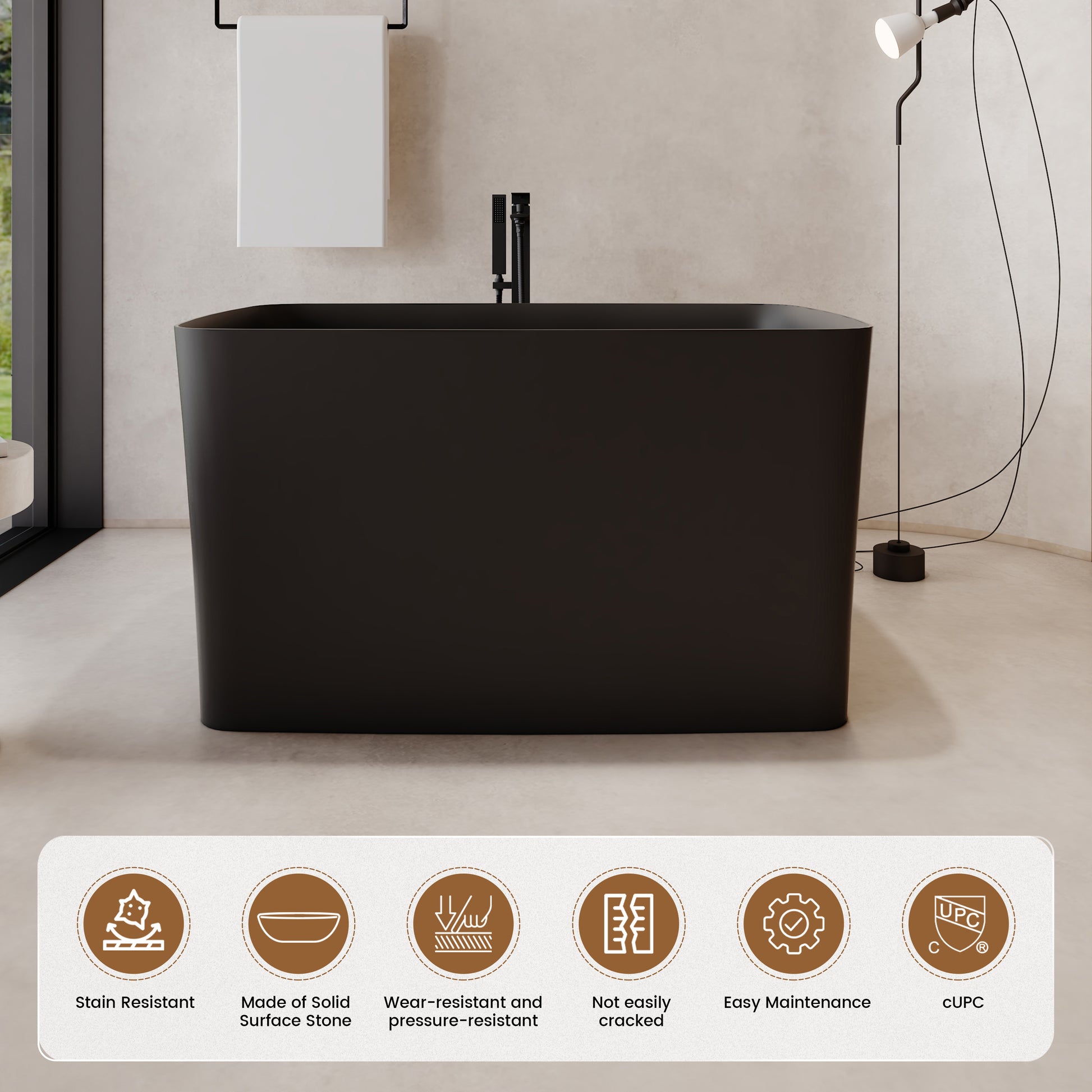 47" Compact Solid Surface Freestanding Bathtub with Mini-Seat Design - Gridley
