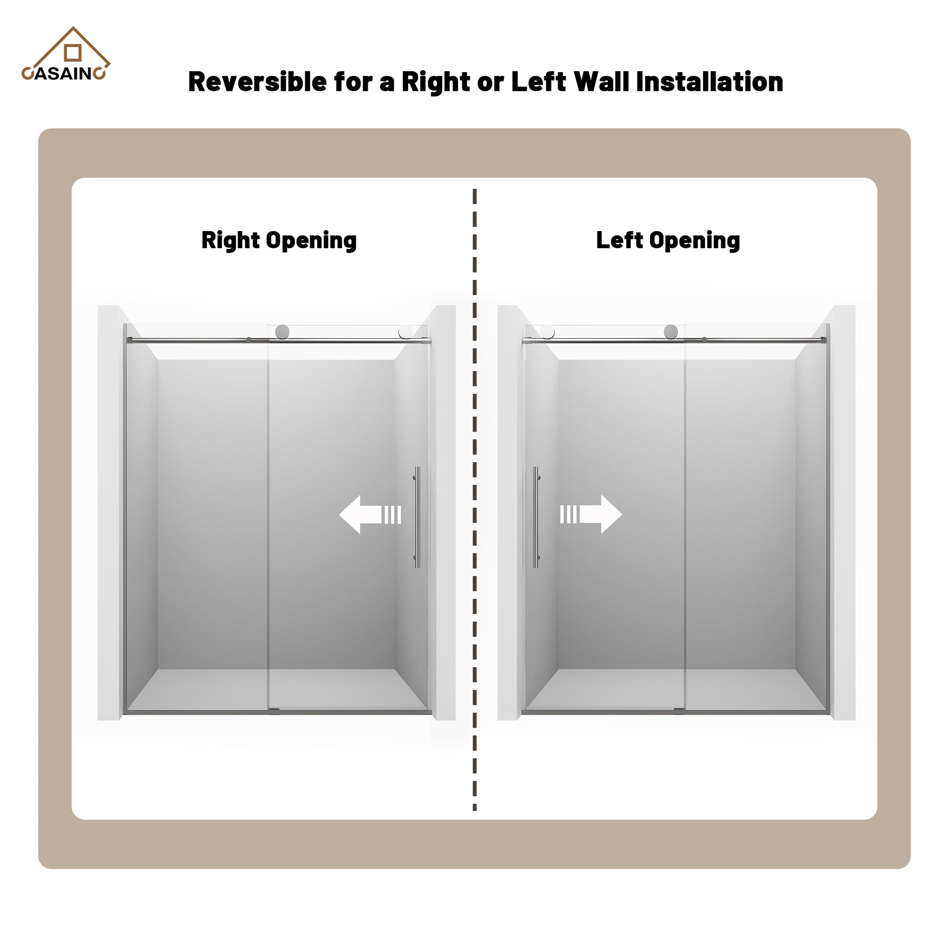 60"x76" Frameless Laminated Layer Glass Shower Door with Cushioned Single Slide Enclosure in Chrome/Brushed Gold