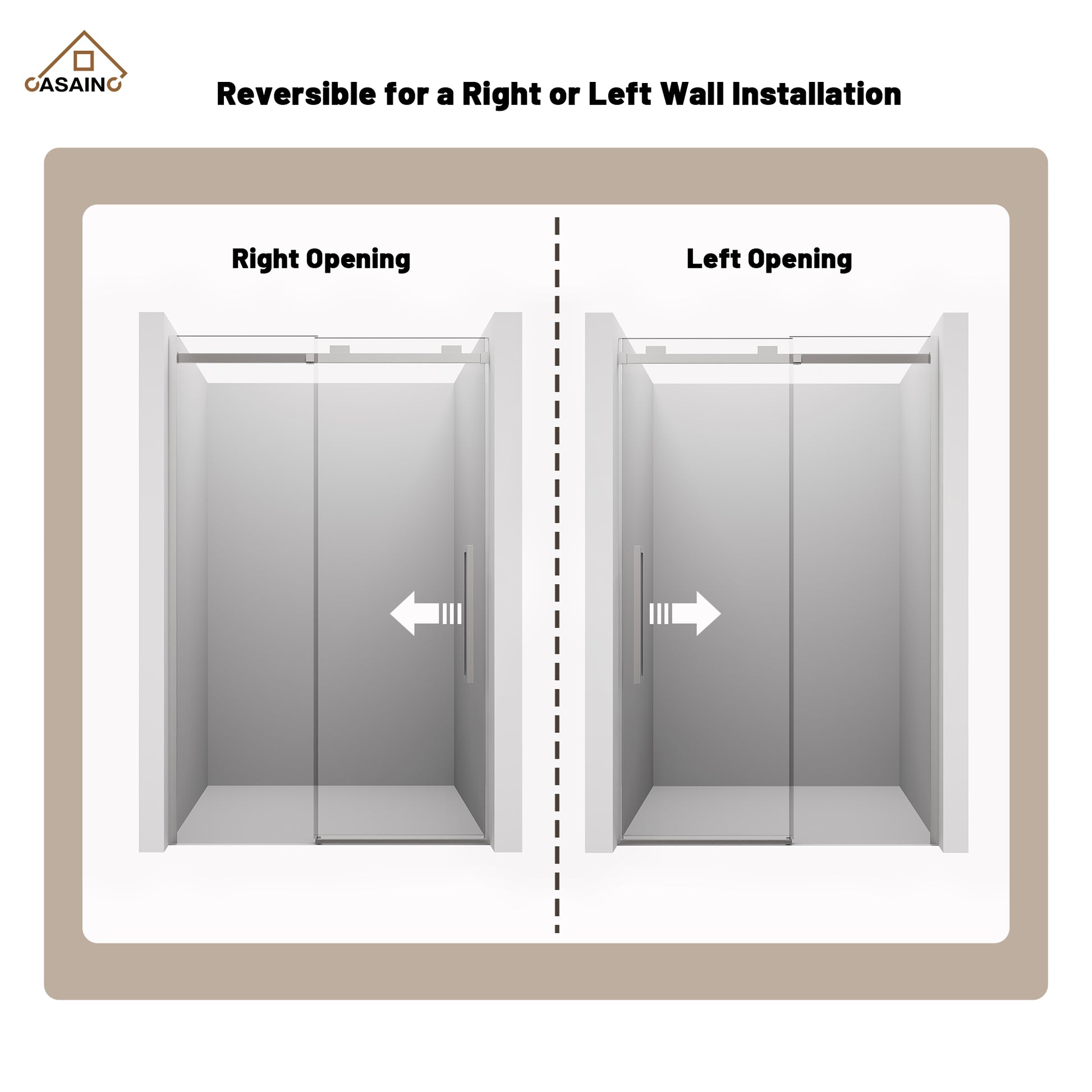 48"x76" Frameless Shower Door with Cushioned Single Slide in Brushed Nickel/Chromed/Matte Black/Brushed Gold, 0.39 inch SGCC-certified Tempered Shower Glass