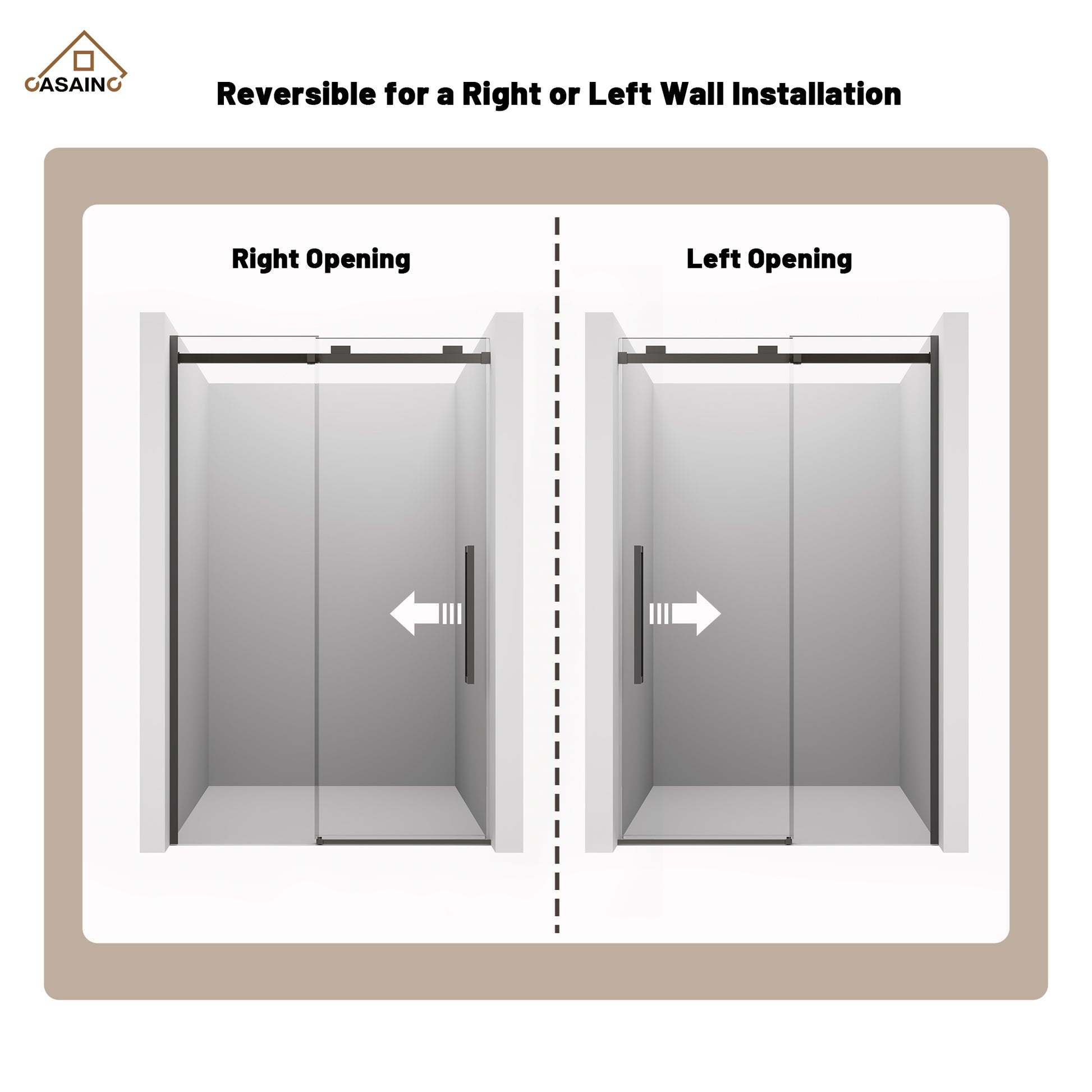 48"x76" Frameless Shower Door with Cushioned Single Slide in Brushed Nickel/Chromed/Matte Black/Brushed Gold, 0.39 inch SGCC-certified Tempered Shower Glass
