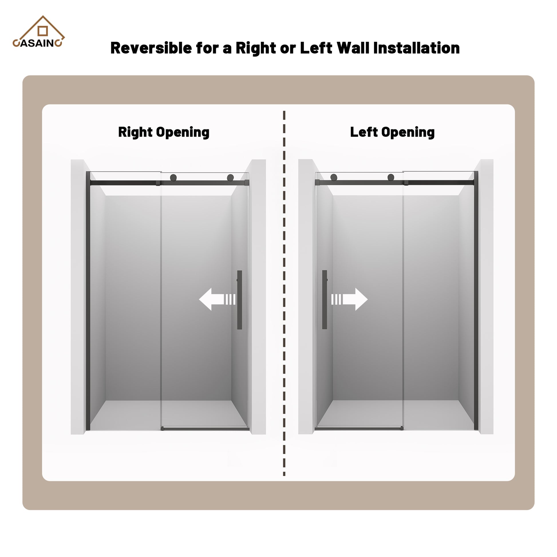 48"x76" Frameless Shower Door with Cushioned Single Slide, SGCC-Certified Tempered Shower Glass Door in Matte Black/Chrome/Brushed Nickel/Brushed Gold