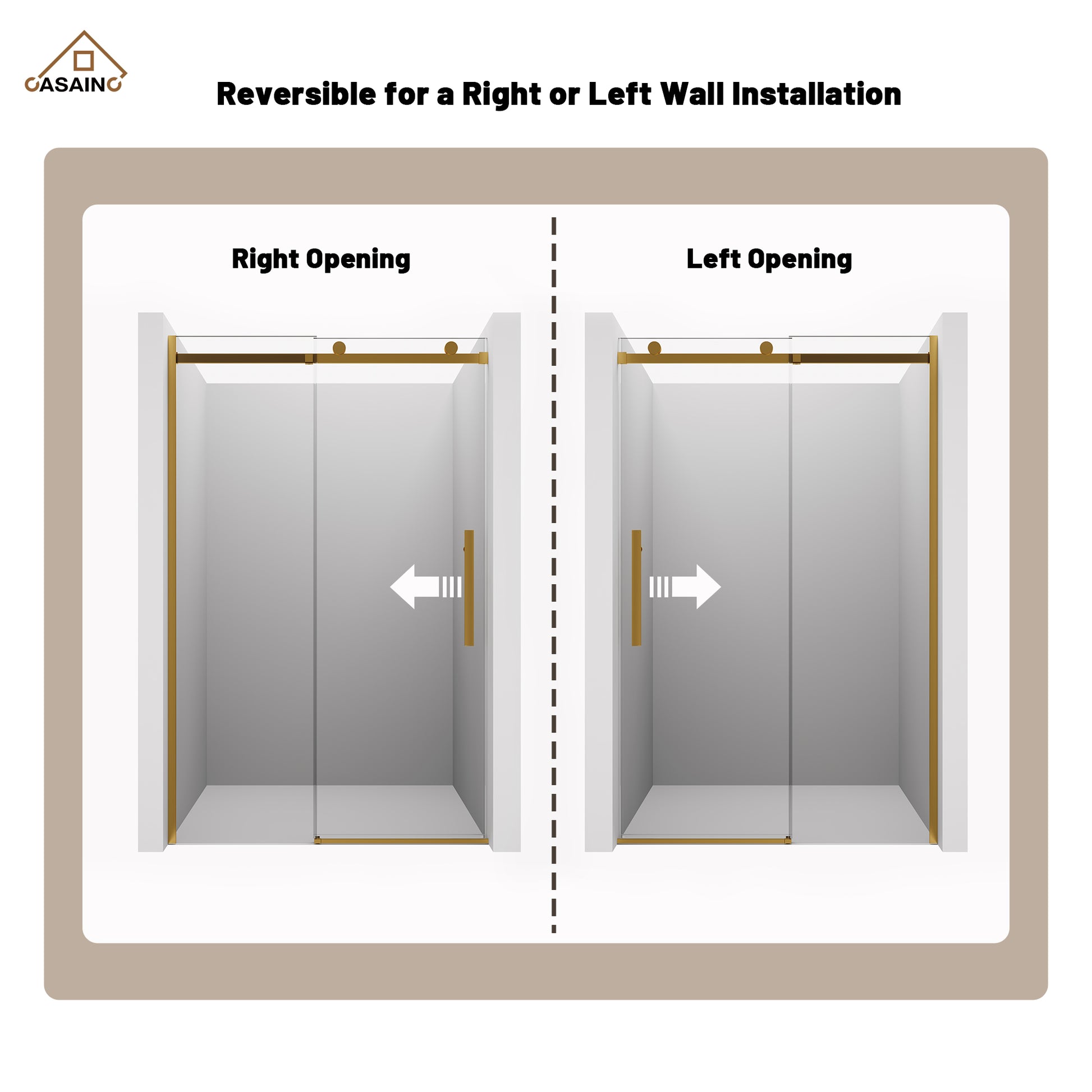 48"x76" Frameless Shower Door with Cushioned Single Slide, SGCC-Certified Tempered Shower Glass Door in Matte Black/Chrome/Brushed Nickel/Brushed Gold