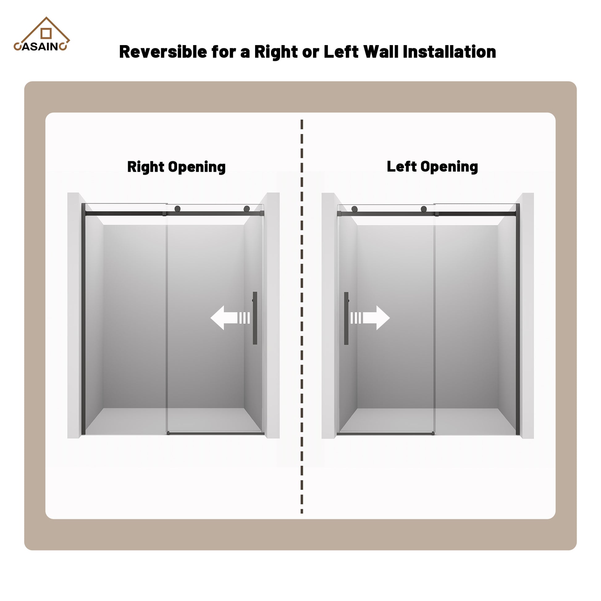 60"x76" Frameless Shower Door with Cushioned Single Slide, SGCC-Certified Tempered Shower Glass Door in Matte Black/Chrome/Brushed Nickel/Brushed Gold