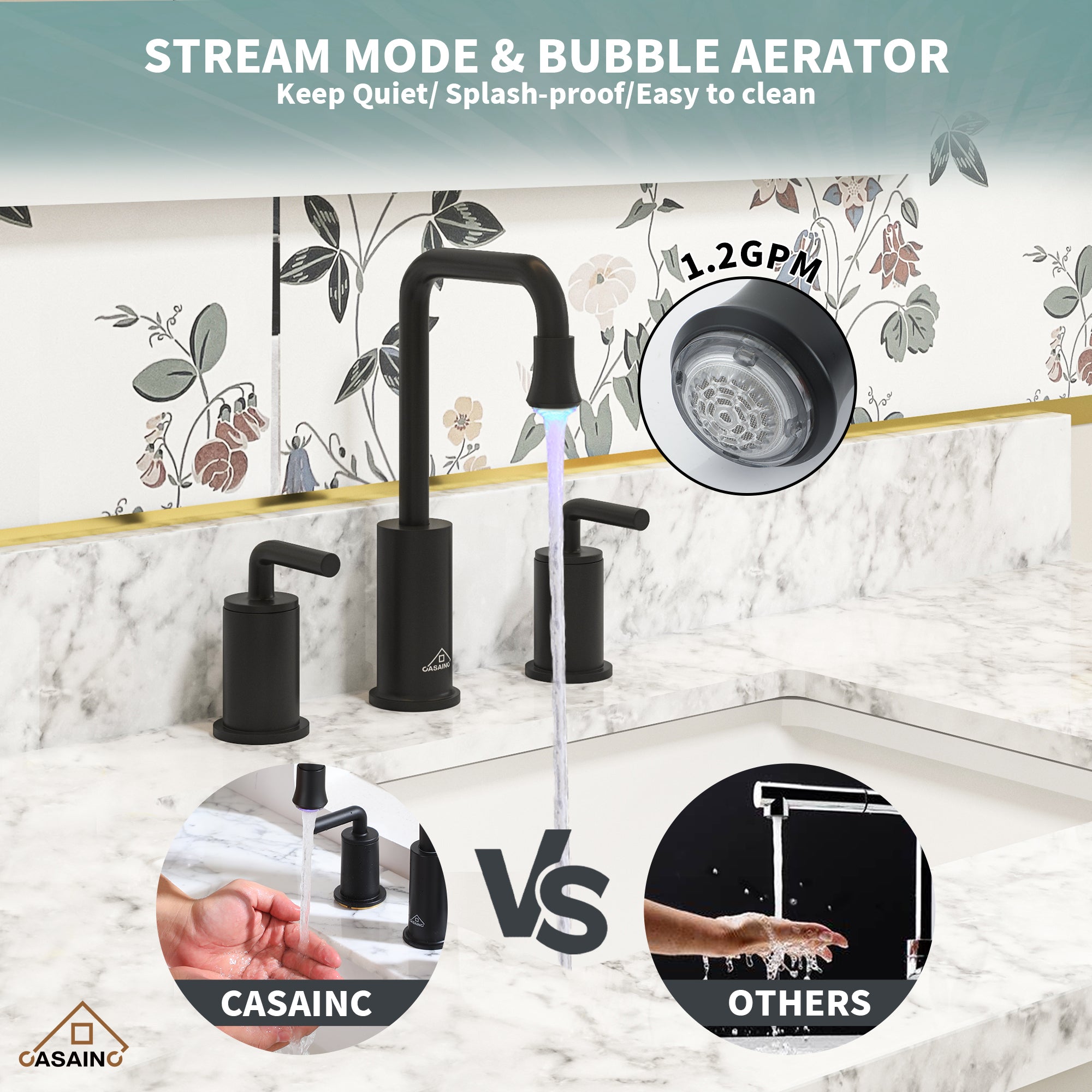 8-Inch Bathroom Sink Faucet with LED Temperature-Responsive