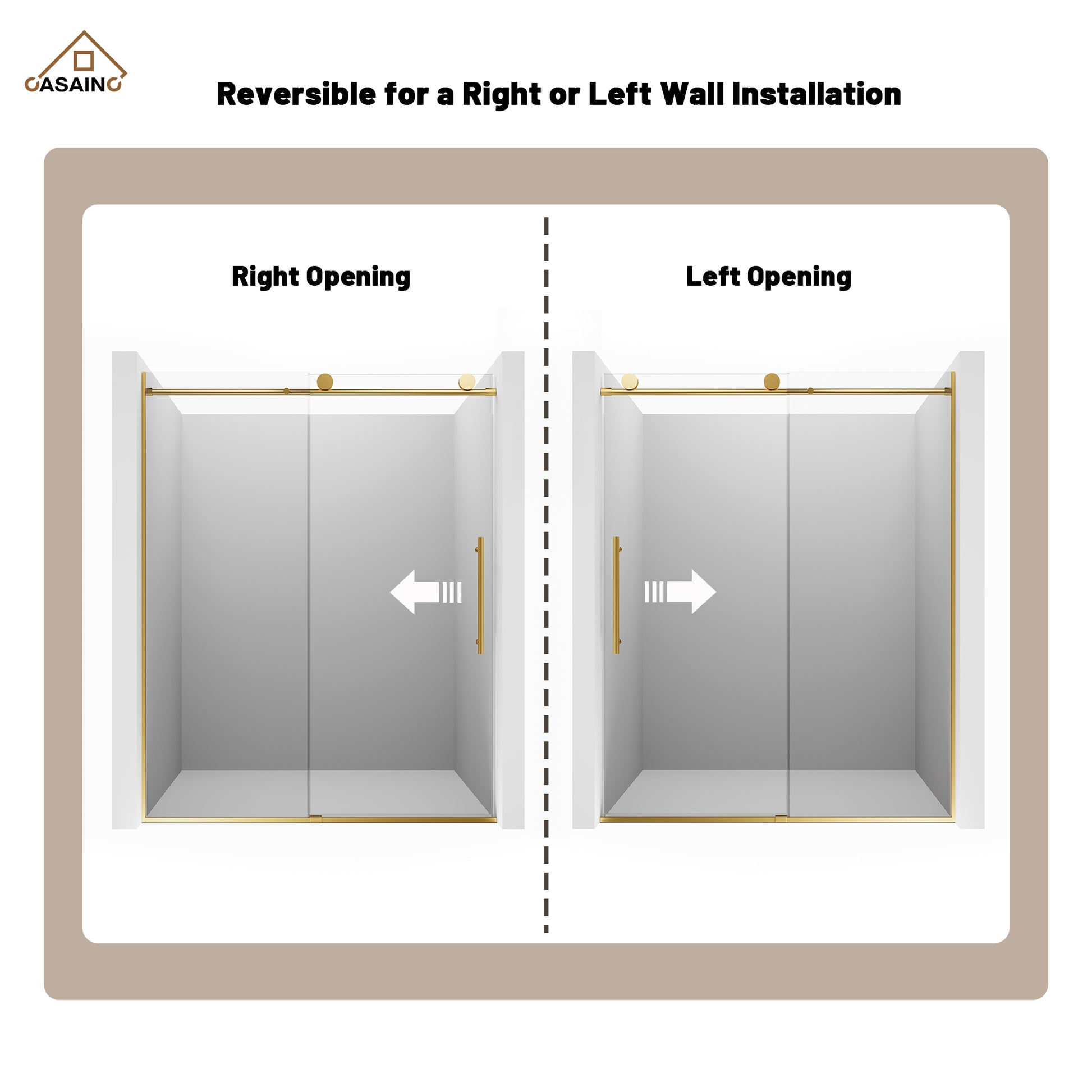 60"x76" Frameless Shower Door with Single Slide and Cushioned Enclosure in Chrome/Brushed Gold