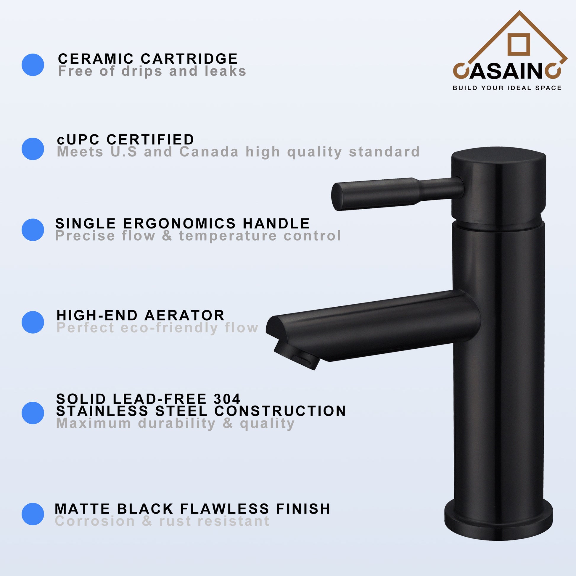 Casainc Matte Black 1-Handle Commercial Freestanding Sink Faucet
