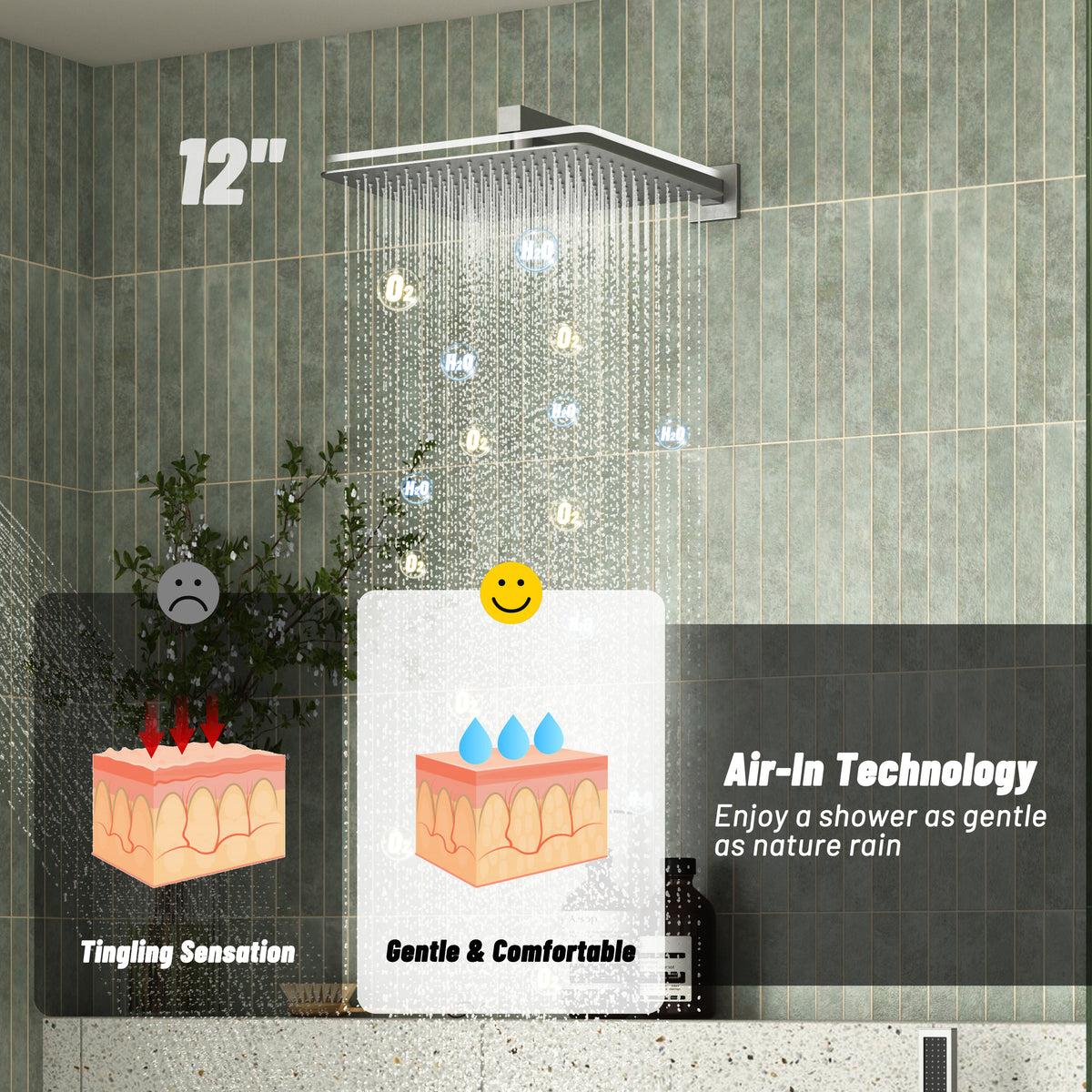 12" Dual Shower System with 3-Function & 6 Position Settings