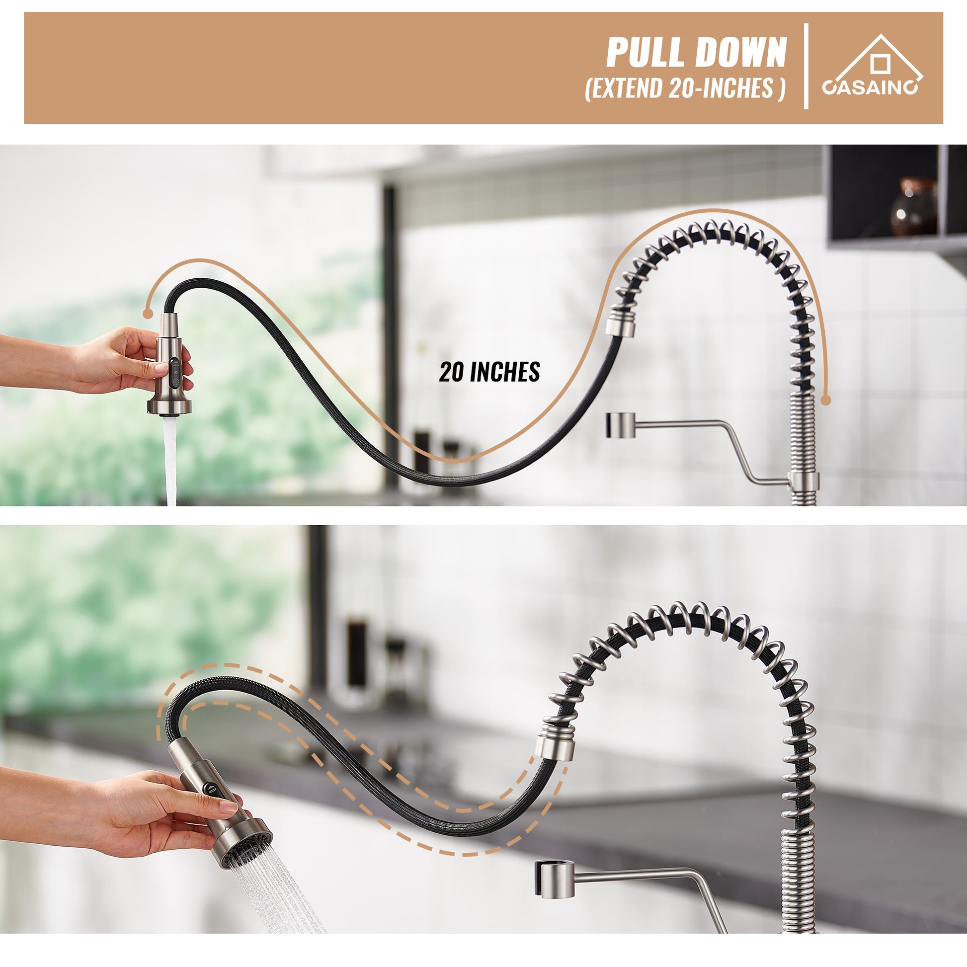 Modern Kitchen Faucet with Pull-Down Sprayer, 360° Swivel, Three Functions for Effortless Cooking and Cleaning