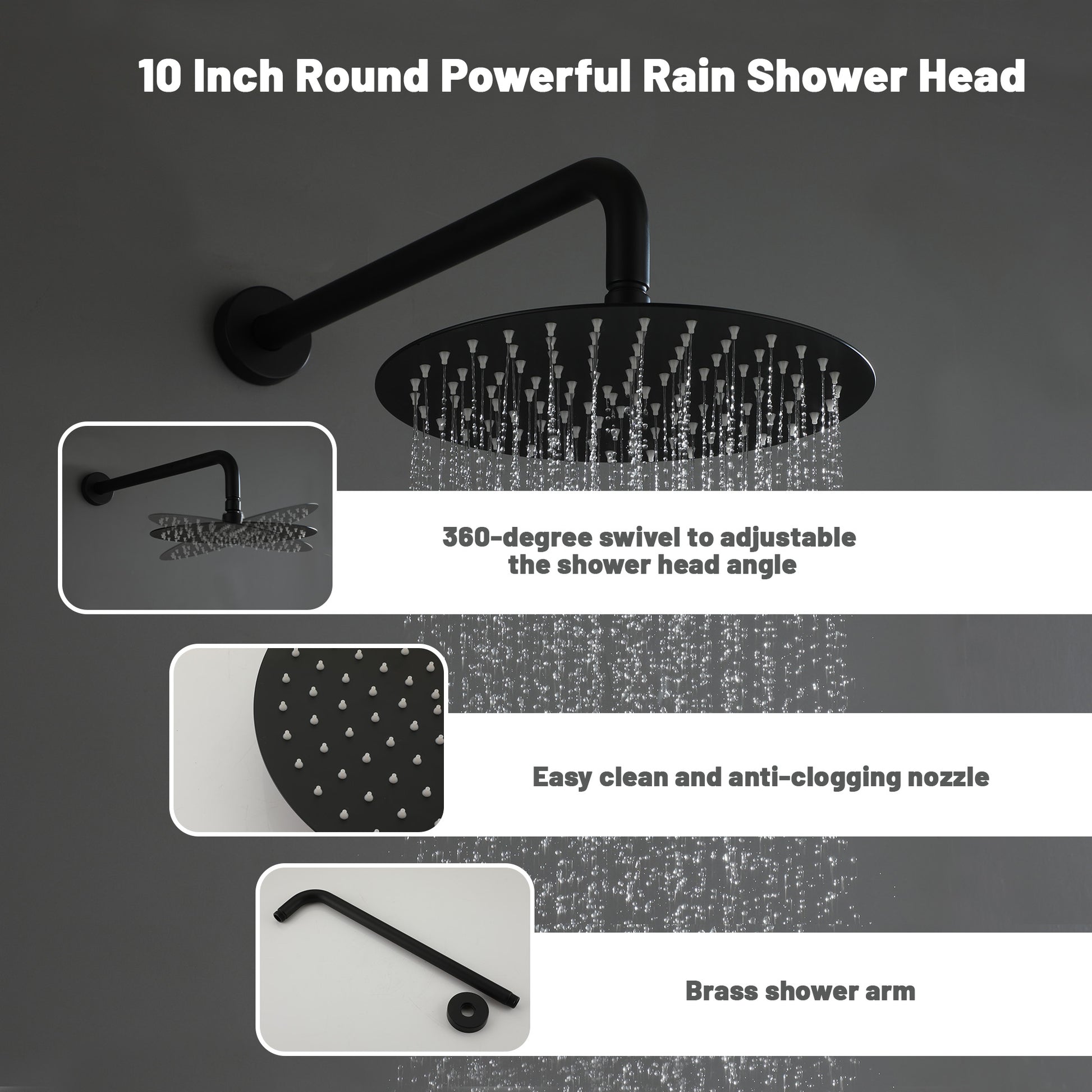 10-inch 2-Function Wall-Mounted Rain Shower System with Hand Shower
