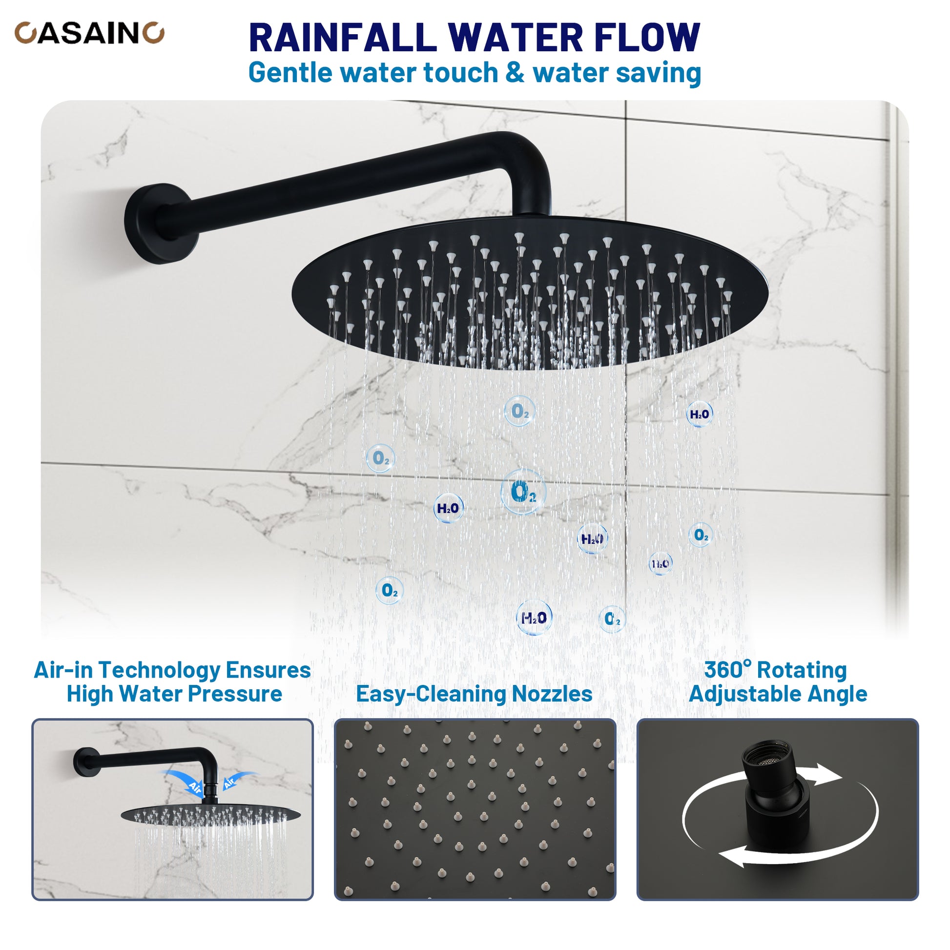 12-inch Wall-Mounted Body Jet Shower System with Slide Bar & Digital Display