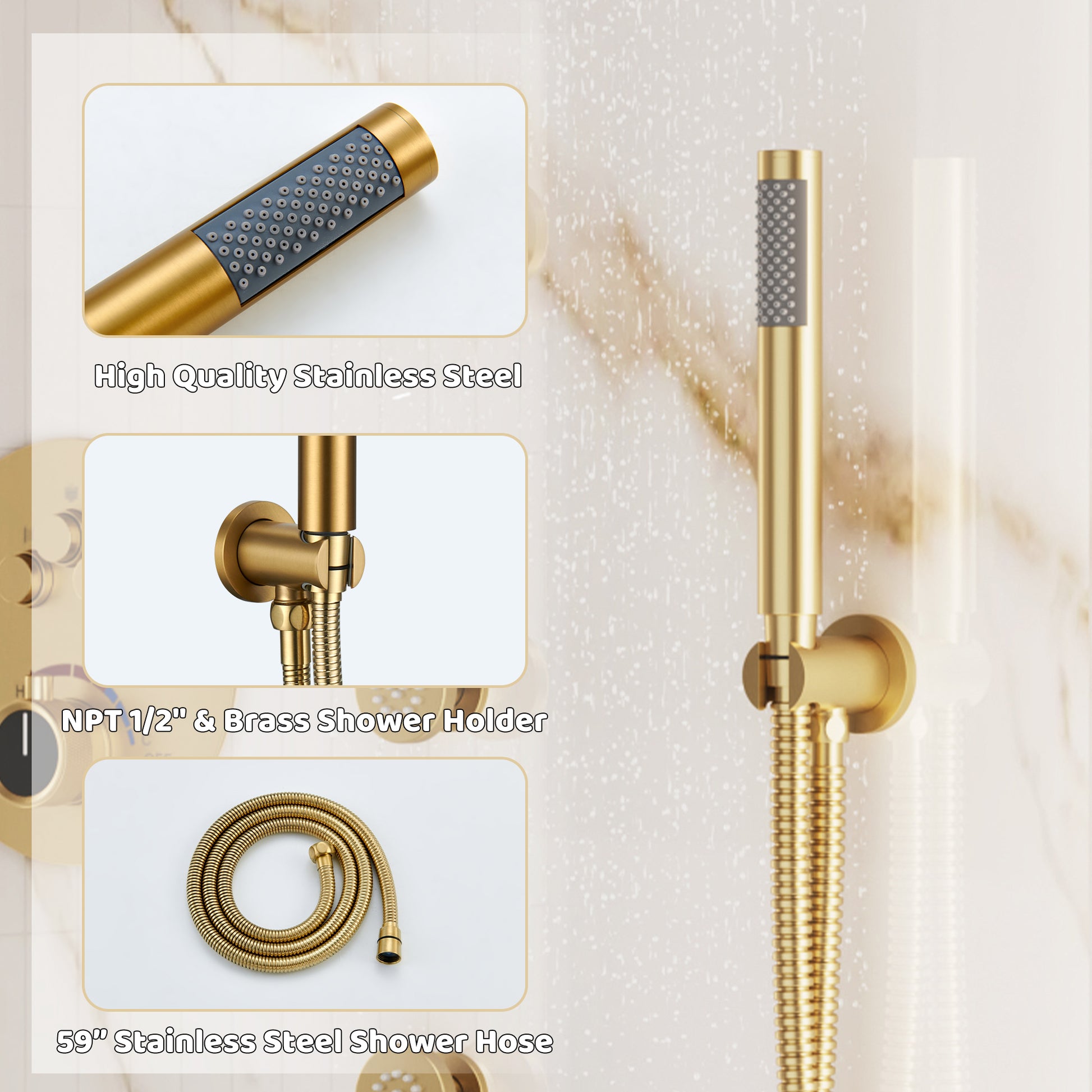 12" Round Rainfall Shower System with 6 Adjustable Body Jets