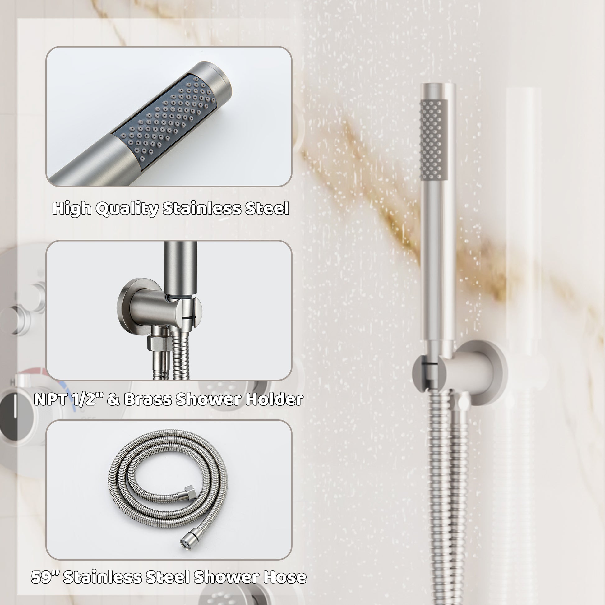 12" Round Rainfall Shower System with 6 Adjustable Body Jets