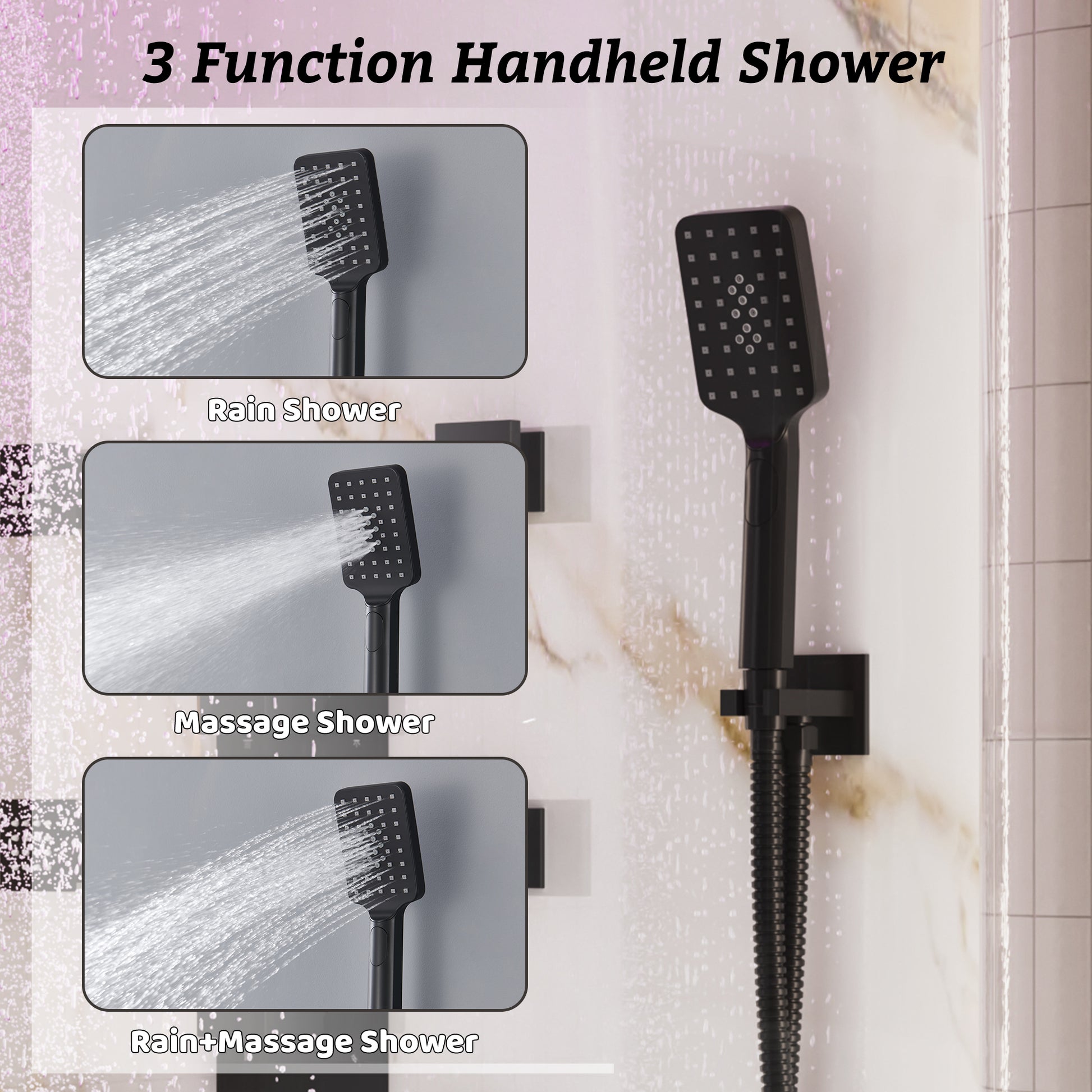 Thermostatic 4-Function LED Luxury Shower System with 12" Rainfall Showerhead