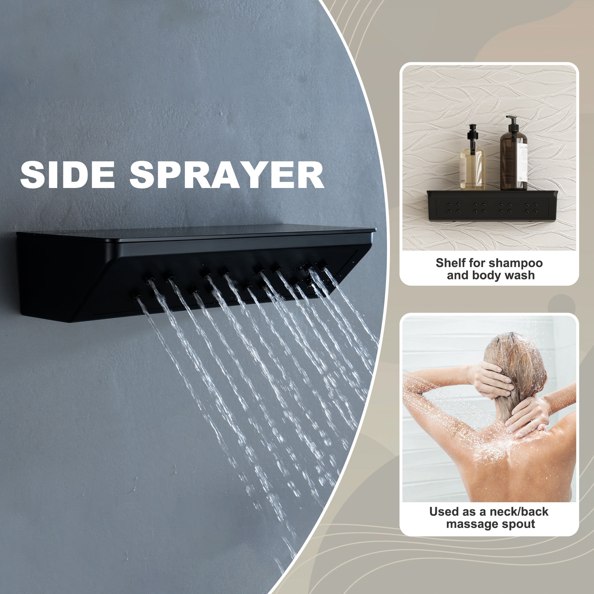 10-inch 3-Function Thermostatic Shower System with Neck Massage Jet
