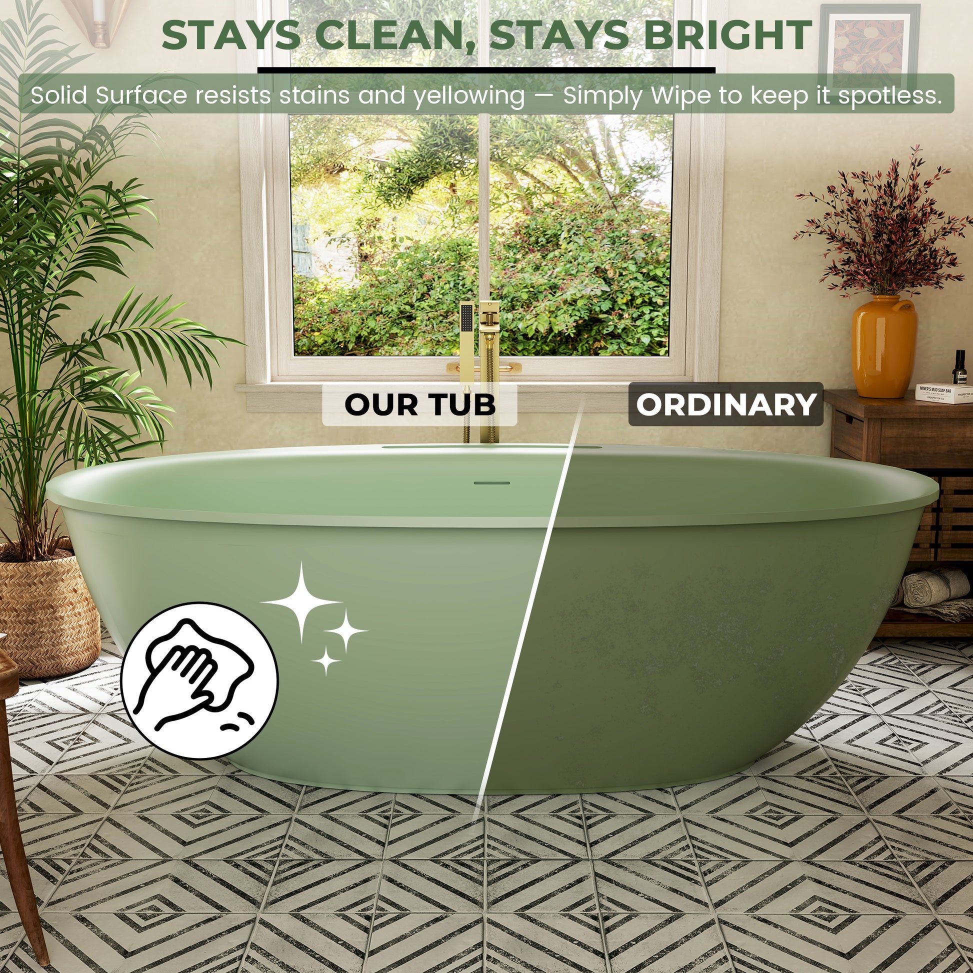 63"/67" Solid Surface Freestanding Matte Bathtub with Rim Towel Slot