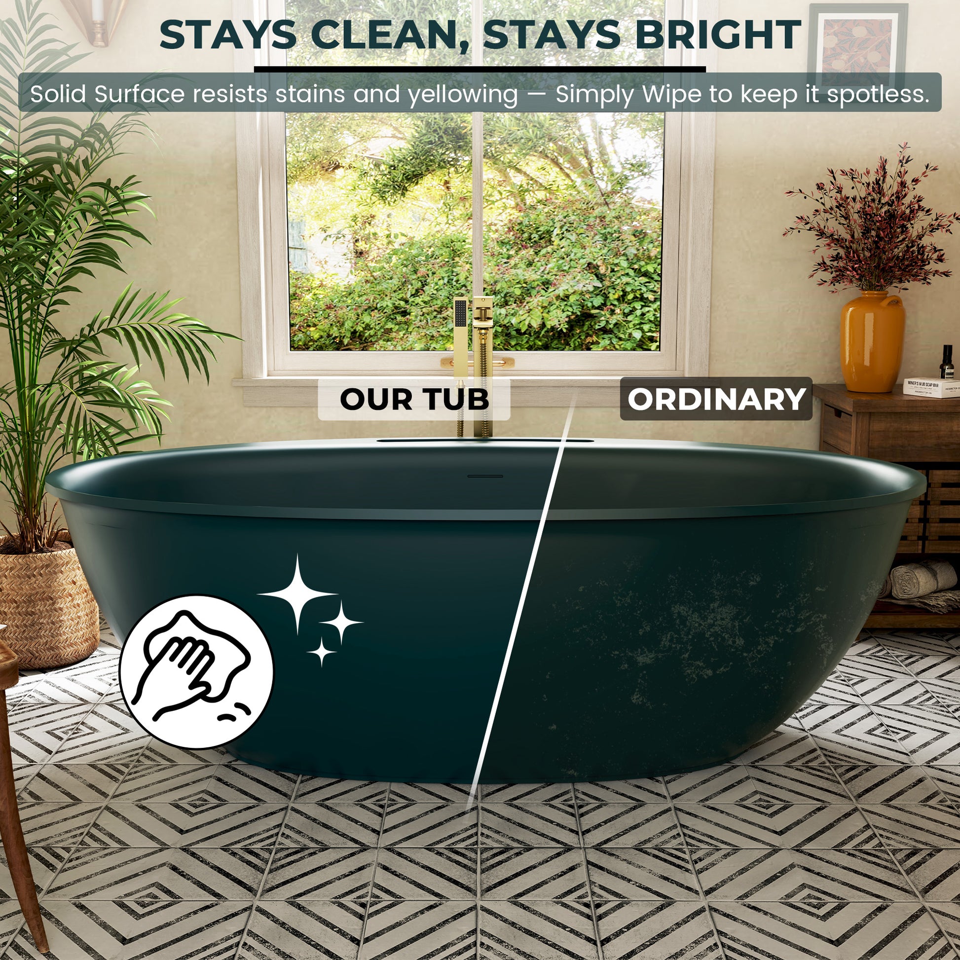 63"/67" Solid Surface Freestanding Matte Bathtub with Rim Towel Slot