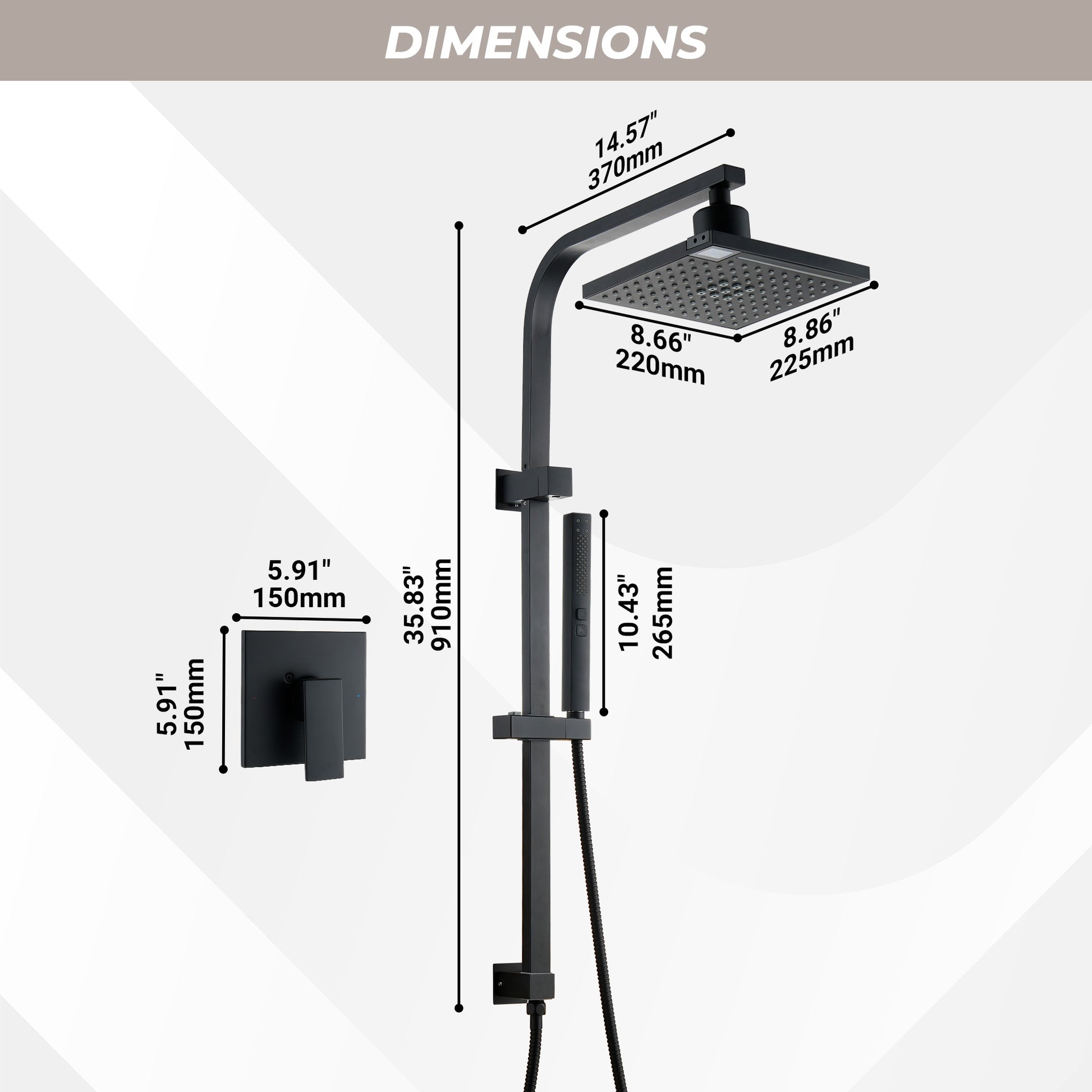 8.5-inch Pressure-Balanced Shower System with Digital Temperature Display