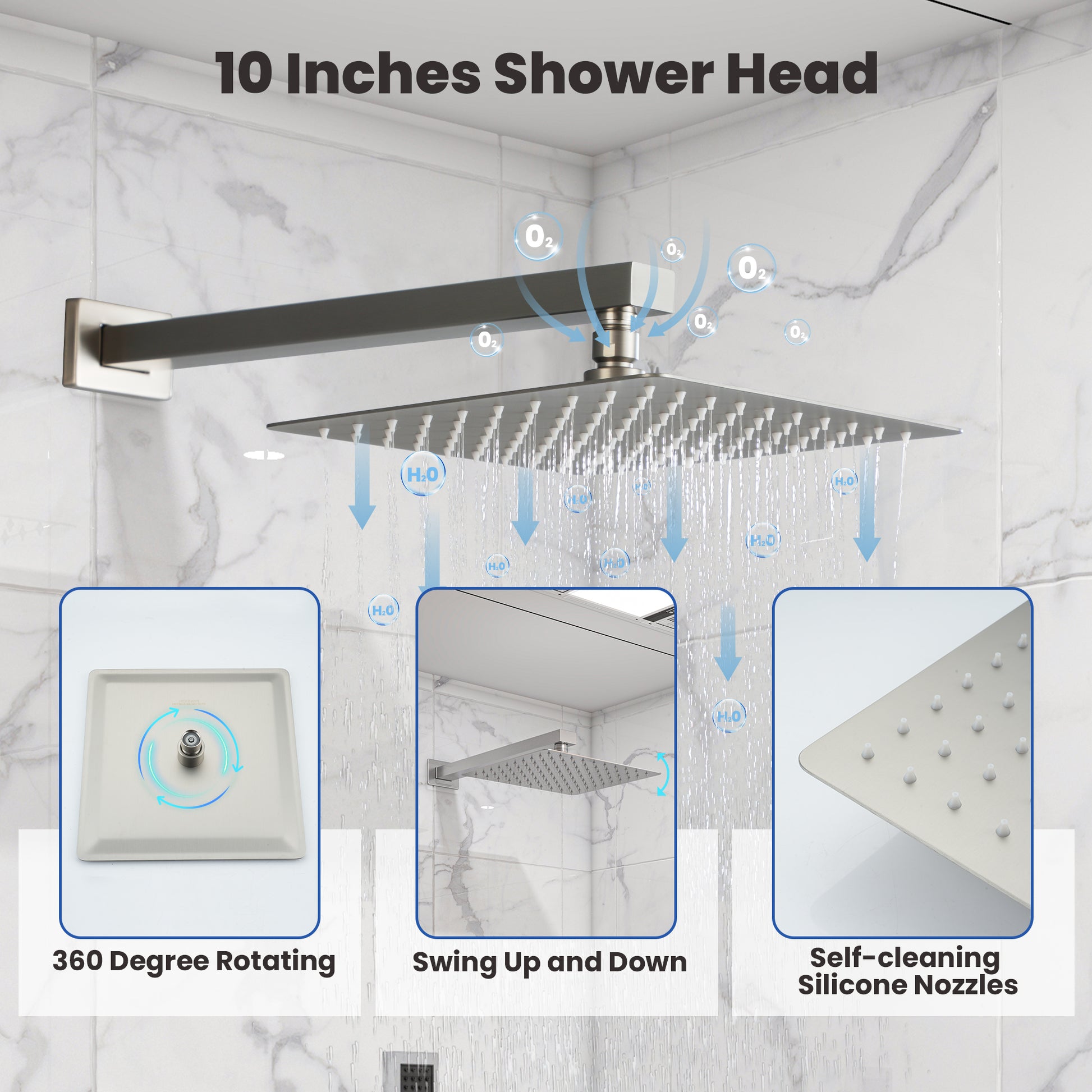 10" Three Function Pressure Balance Shower System with Valve Included