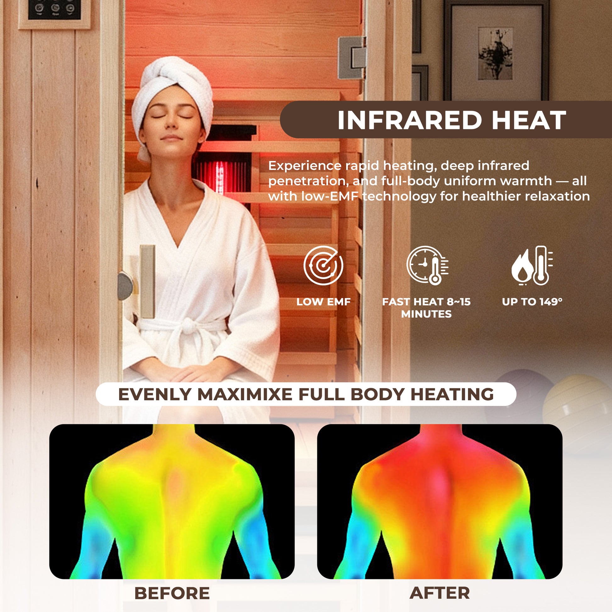 1-Person Low-EMF Hemlock Infrared Sauna with Bluetooth & Lights