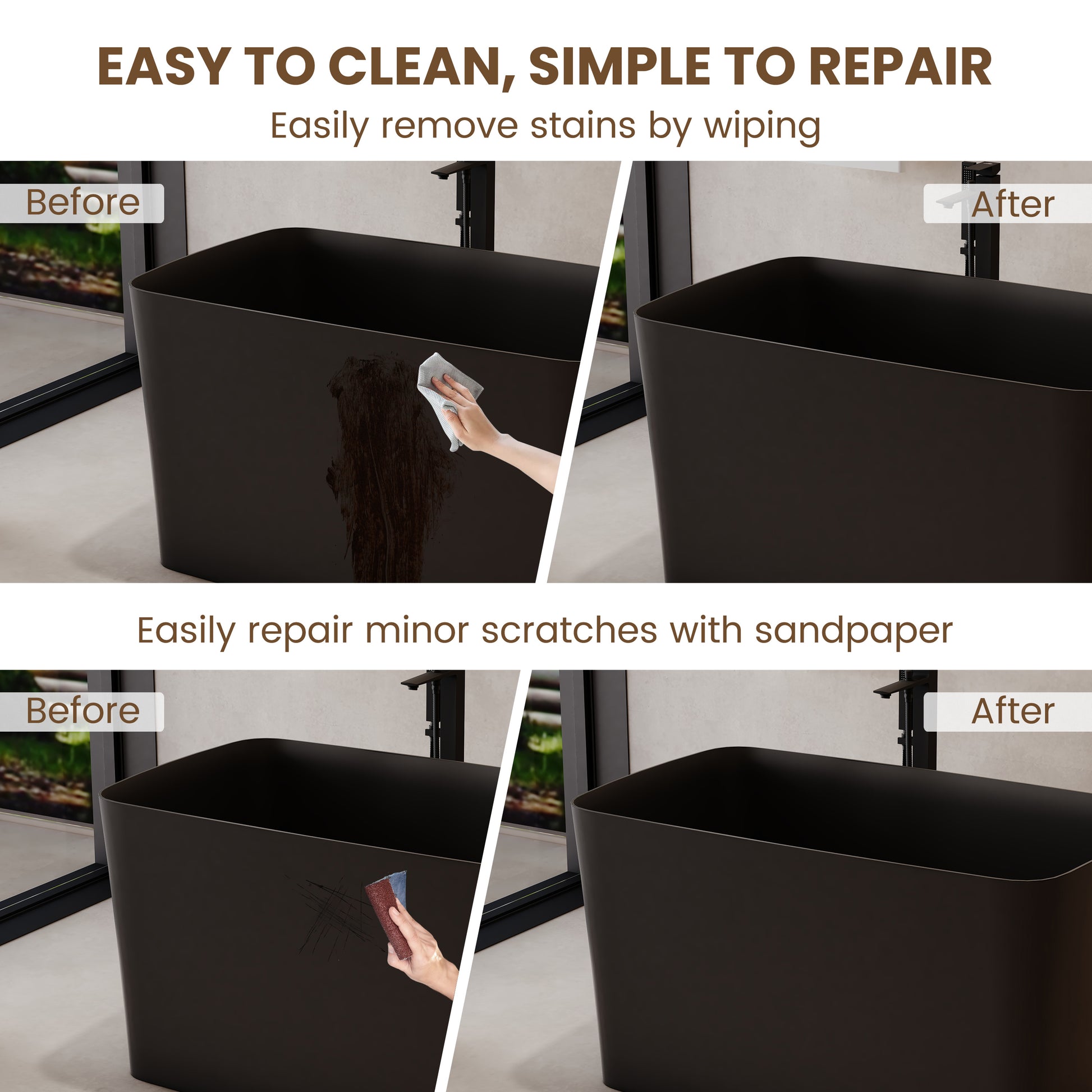 47" Compact Solid Surface Freestanding Bathtub with Mini-Seat Design - Gridley