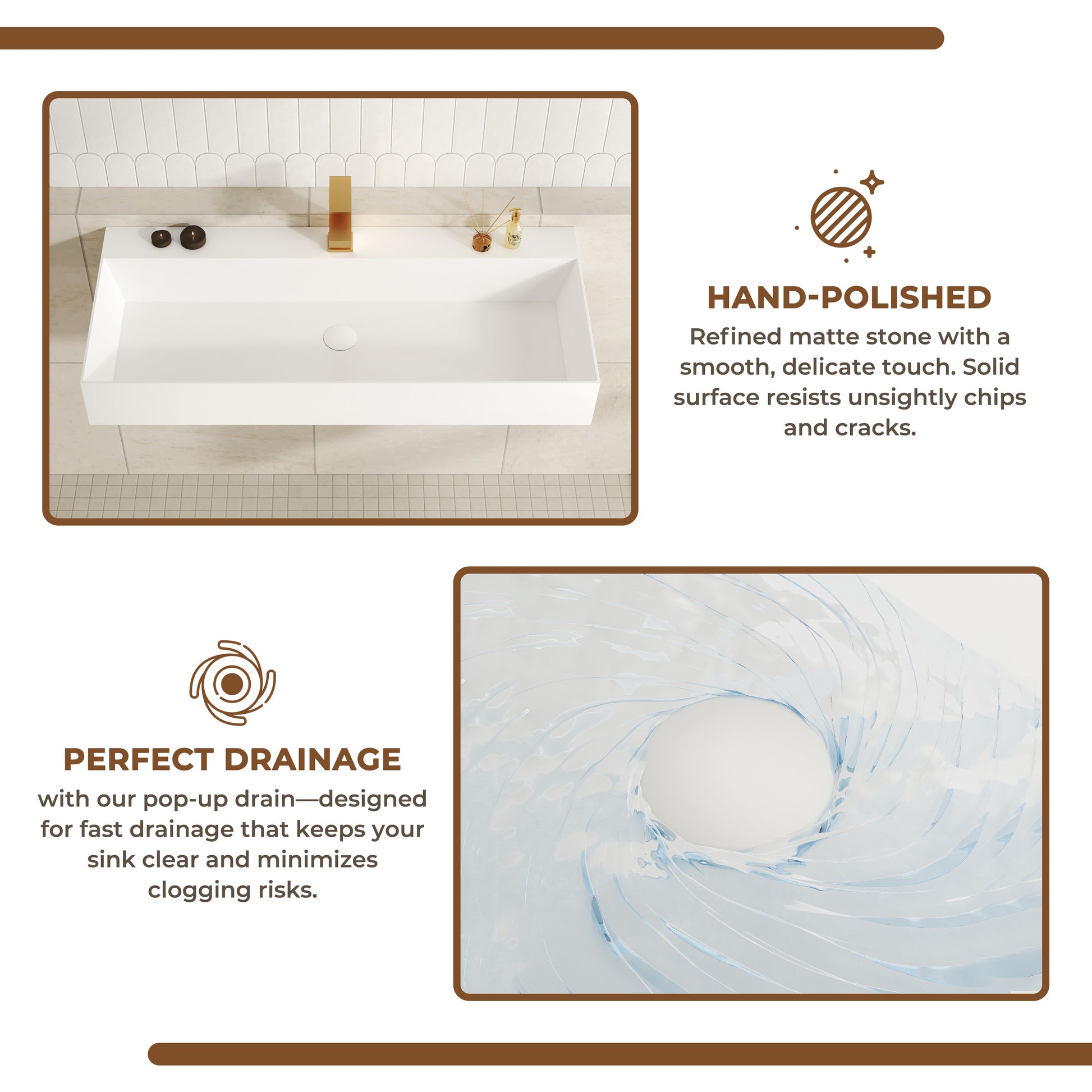 30"/42" Solid Surface Sink Wall Mount Stone Resin Bathroom Sink