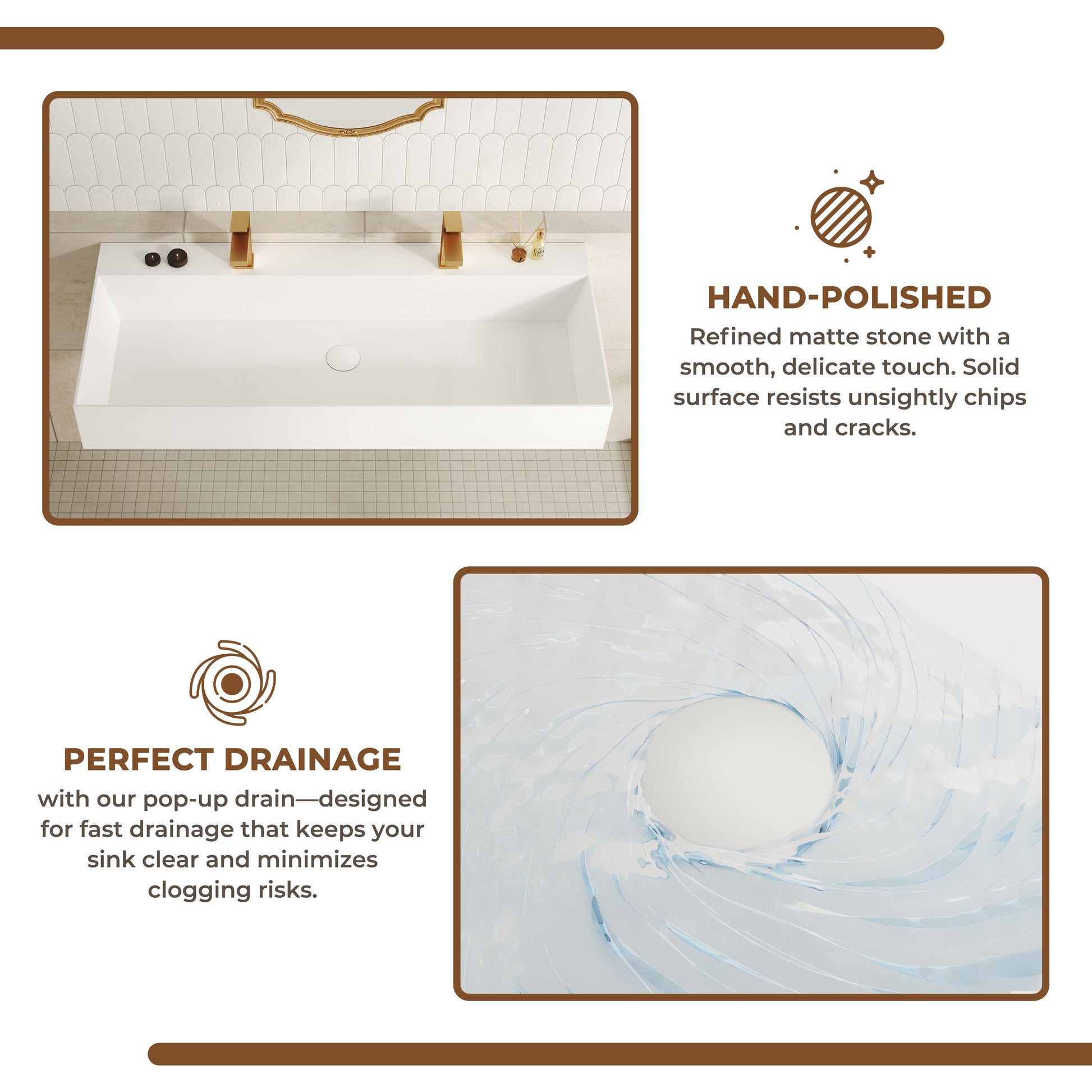 48" Wall Mounted Solid Surface Sink with 2 Faucet Holes
