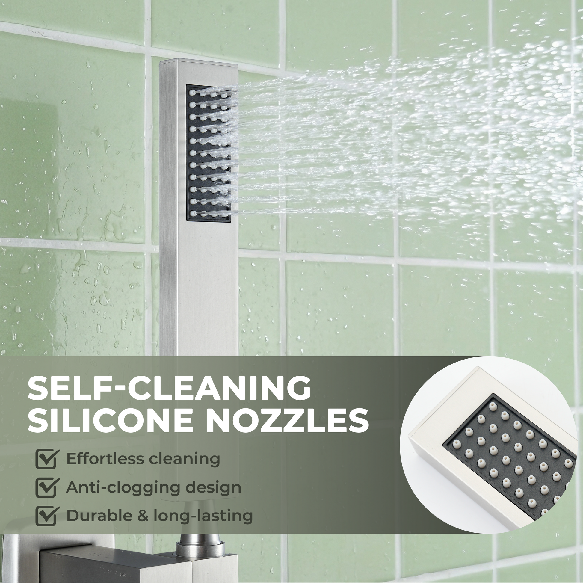 304 Stainless Steel Handheld Shower Head with Anti-Clog Nozzles