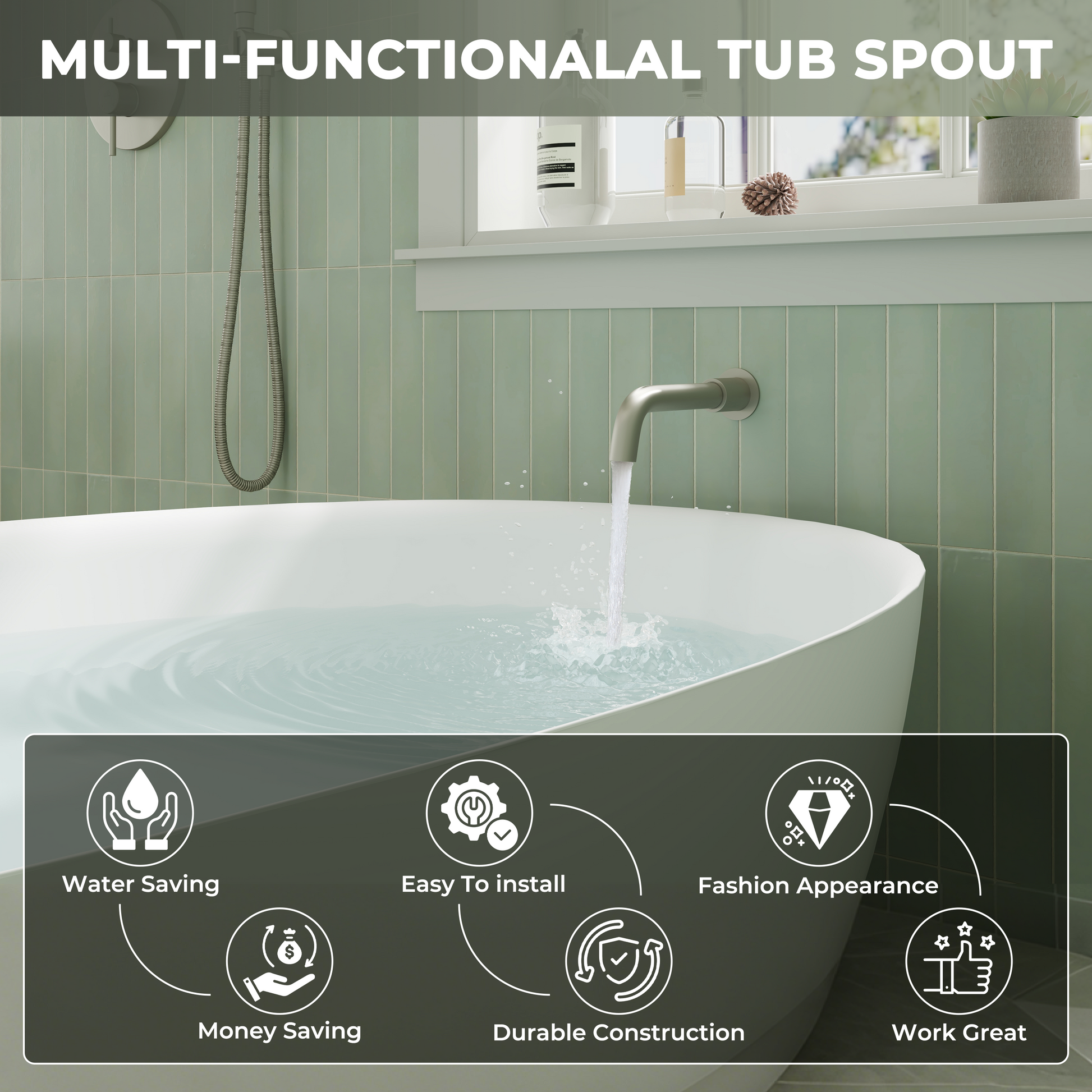 Round Brass Tub Spout with 360° Rotatable Outlet Tub Filler