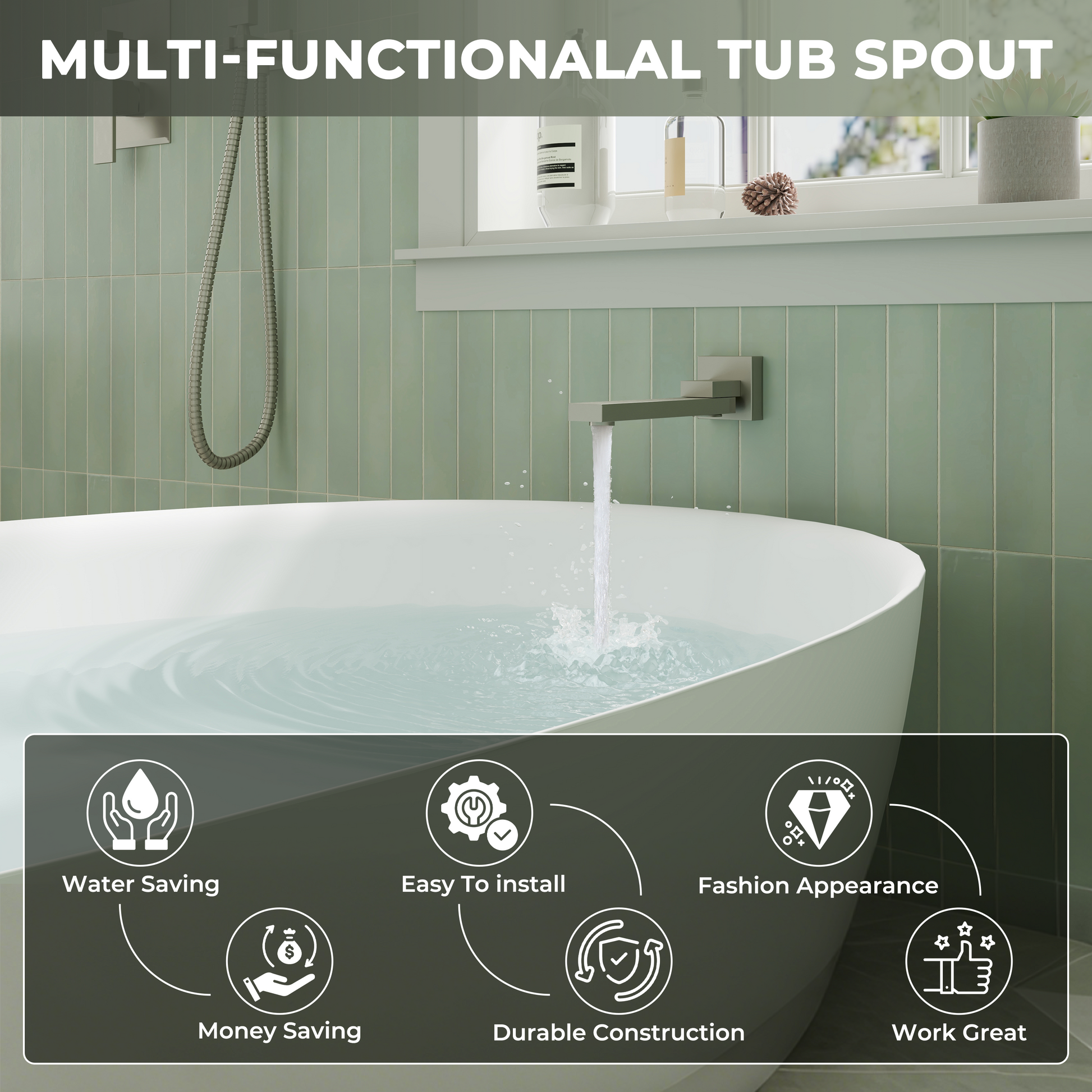 Square Brass Tub Spout with 180° Swing Outlet & Decoration Cover